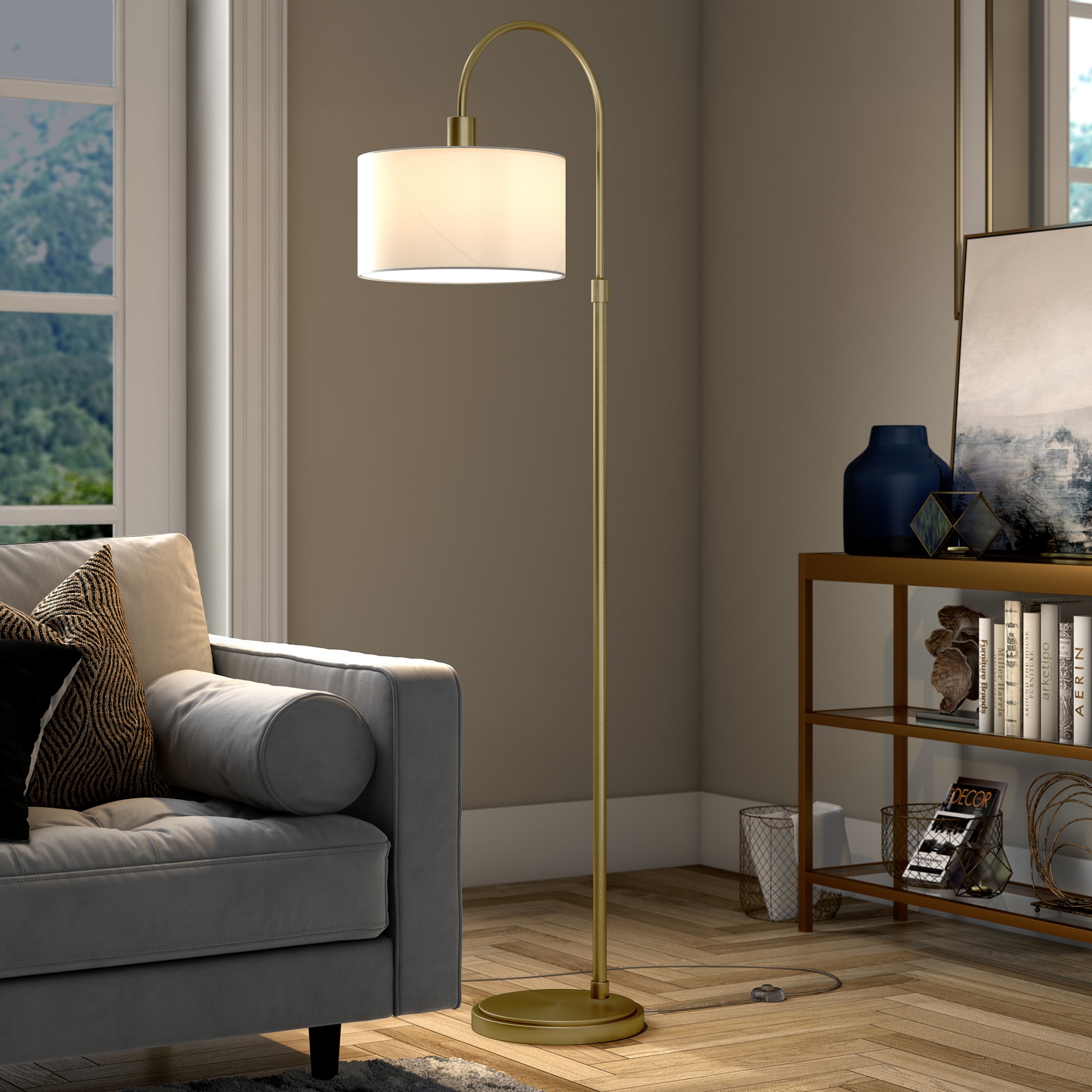 Veronica 70 Tall Arc Floor Lamp with Fabric Shade - Brushed Nickel