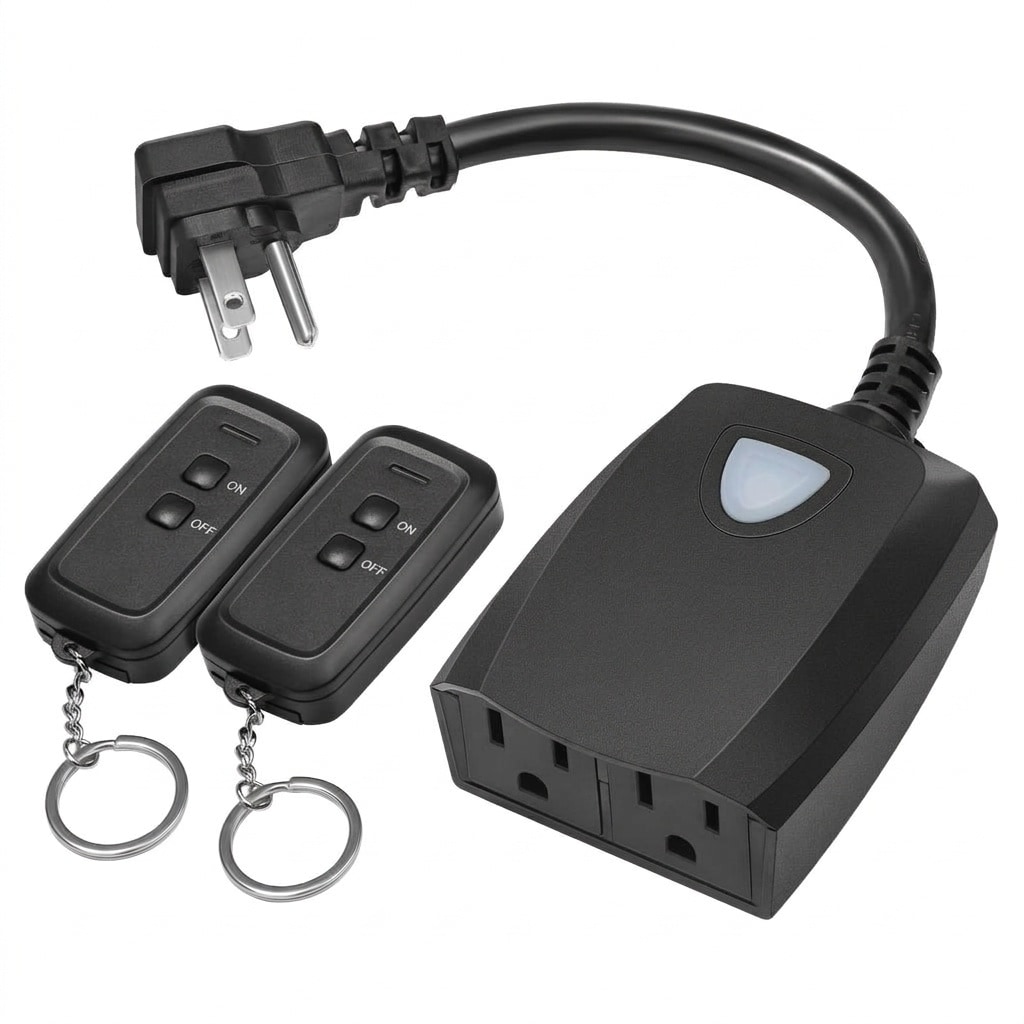 Etokfoks  15AMP Heavy Duty Waterproof PC Remote Control Outdoor Outlet 2 Grounded AC Outlets 100FT RF Range