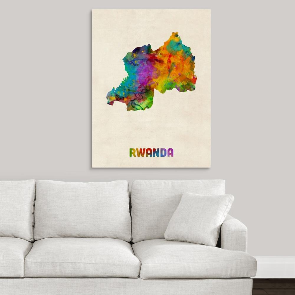 GreatBigCanvas Rwanda Watercolor Map by Michae 40-in H x 30-in W ...