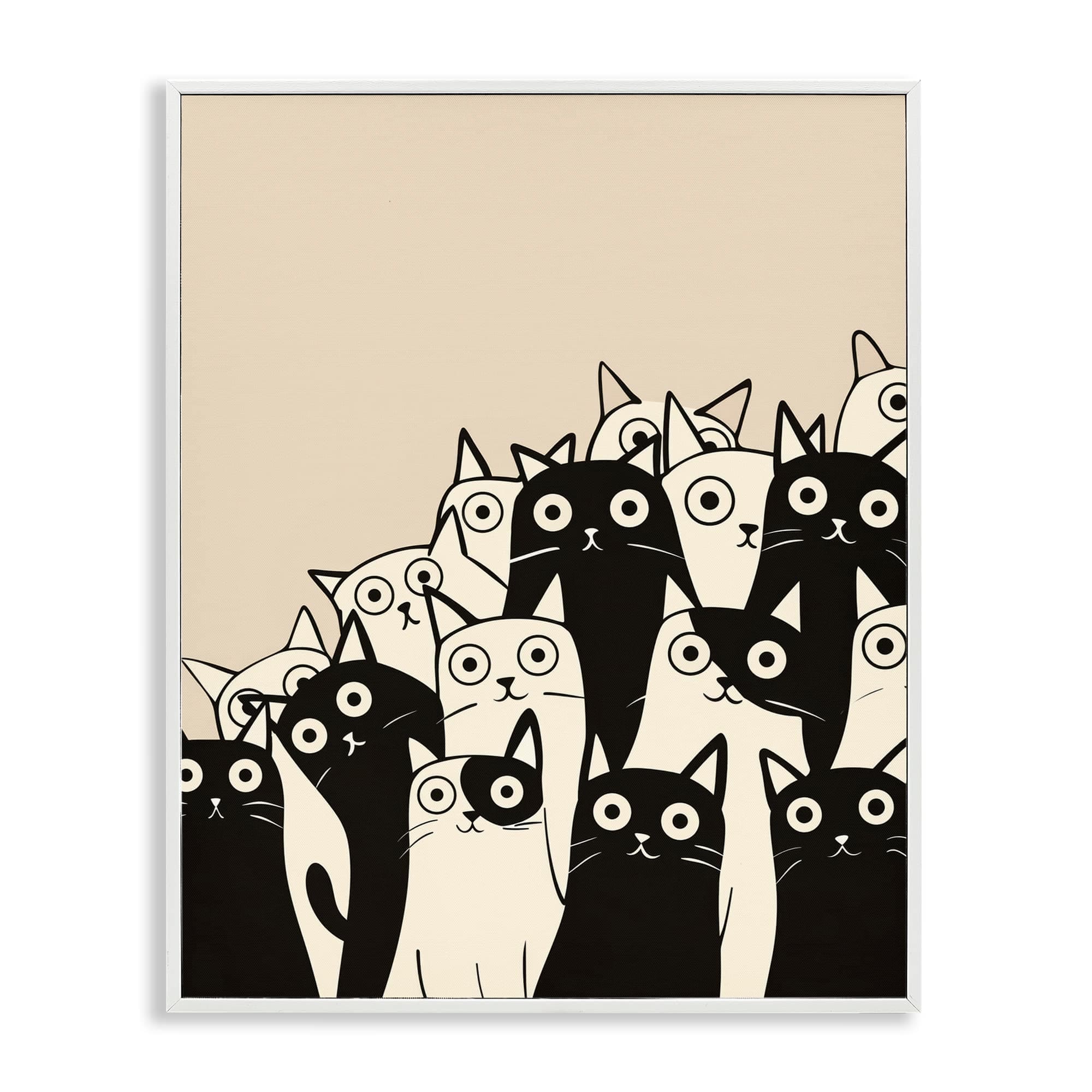 Stupell Industries BT-914-WFR-11X14 Fun Modern Black and White Cats White Framed Giclee Art By Arlington Prints 11 x 14