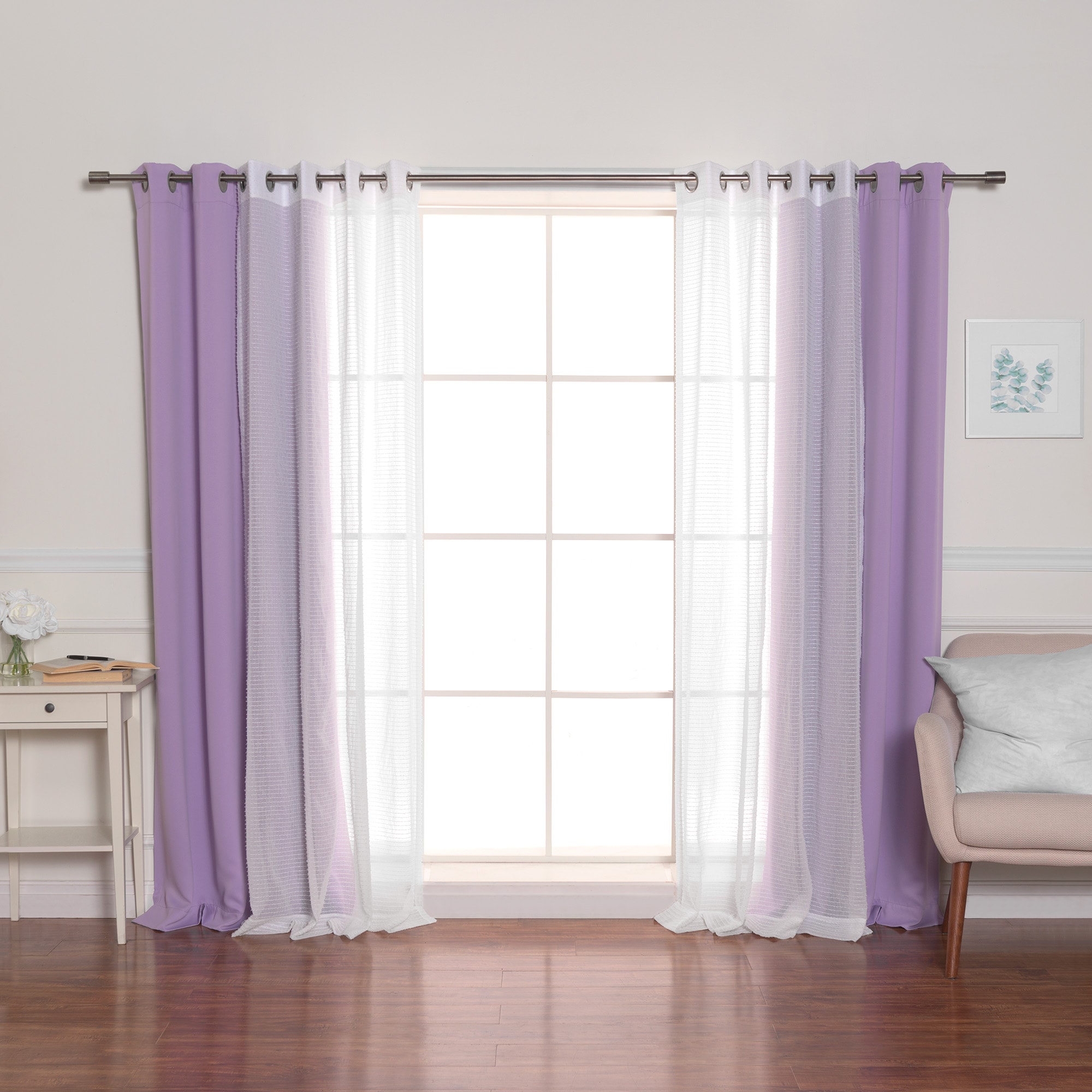 Best Home Fashion MM-STRIPE-84-LAV 84-Inches Lavender Blackout Grommet Curtain panel 4-pack