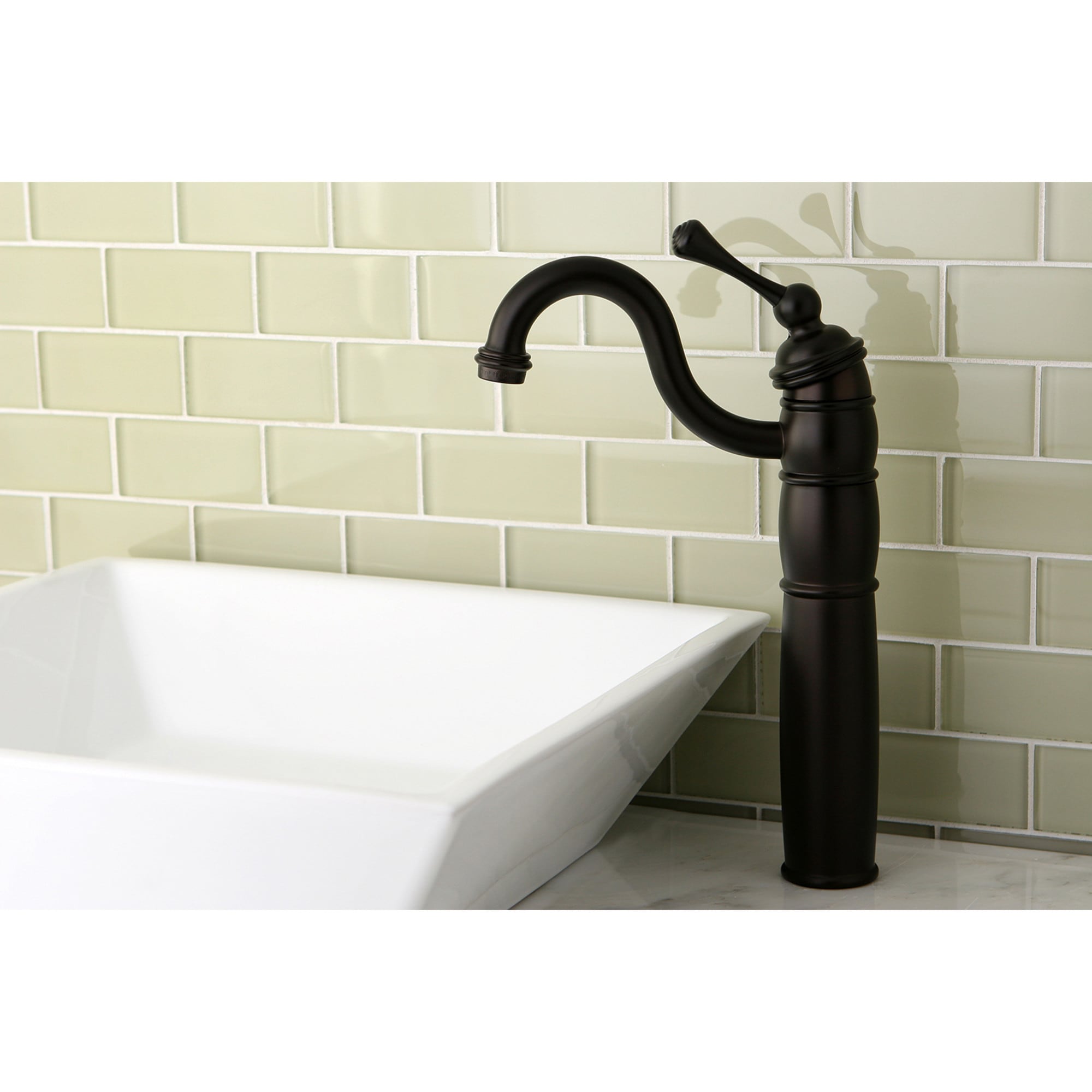 Kingston Brass WLKB1425BL Vintage Oil-rubbed bronze Vessel 1-handle High-arc Residential Handle Bathroom Sink Faucet with Deck Plate