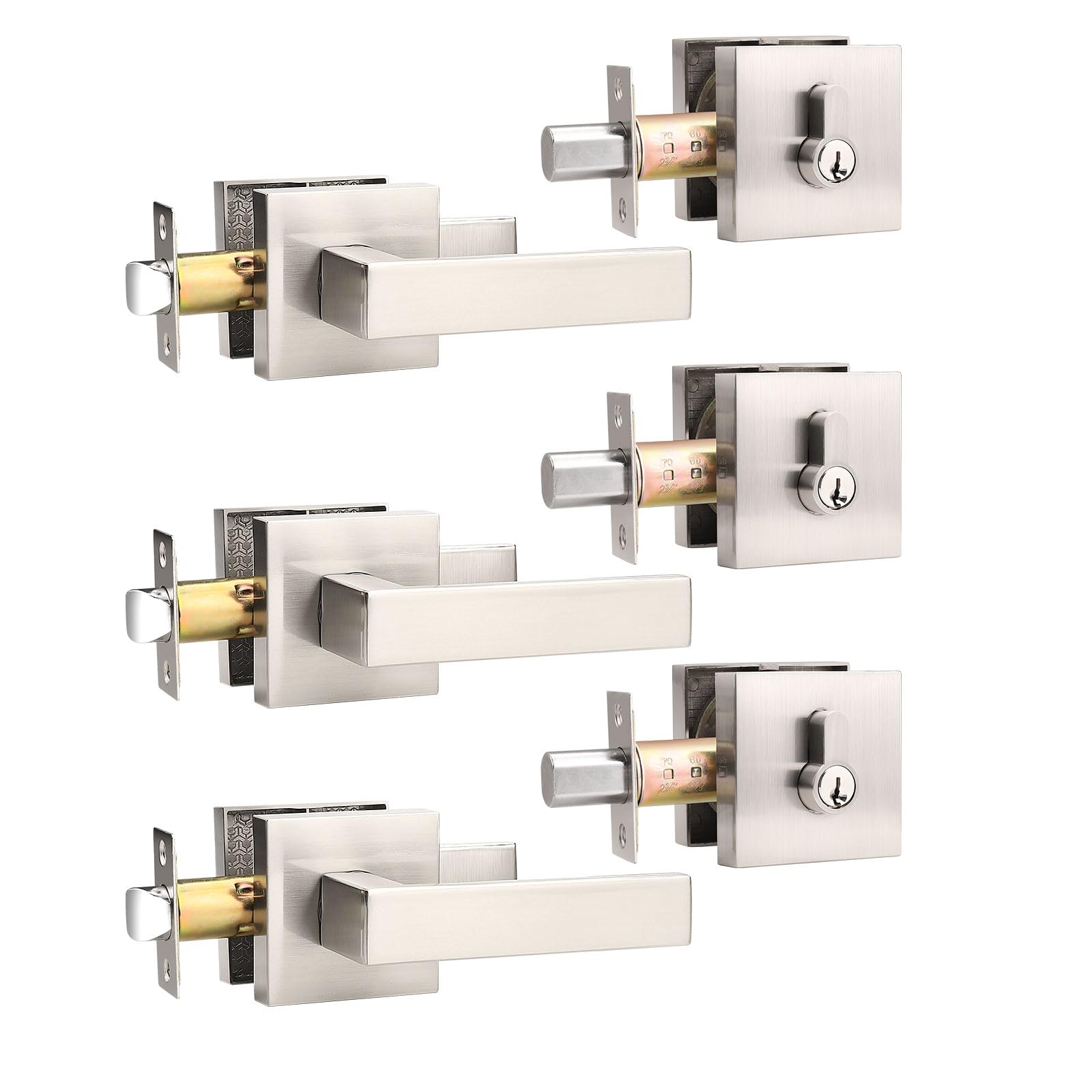 Aoibox 3 Pack Zinc Alloy Satin Nickel Front Door Handleset With Deadbolt For Home Entry Hardware Replacement #LABW5K42