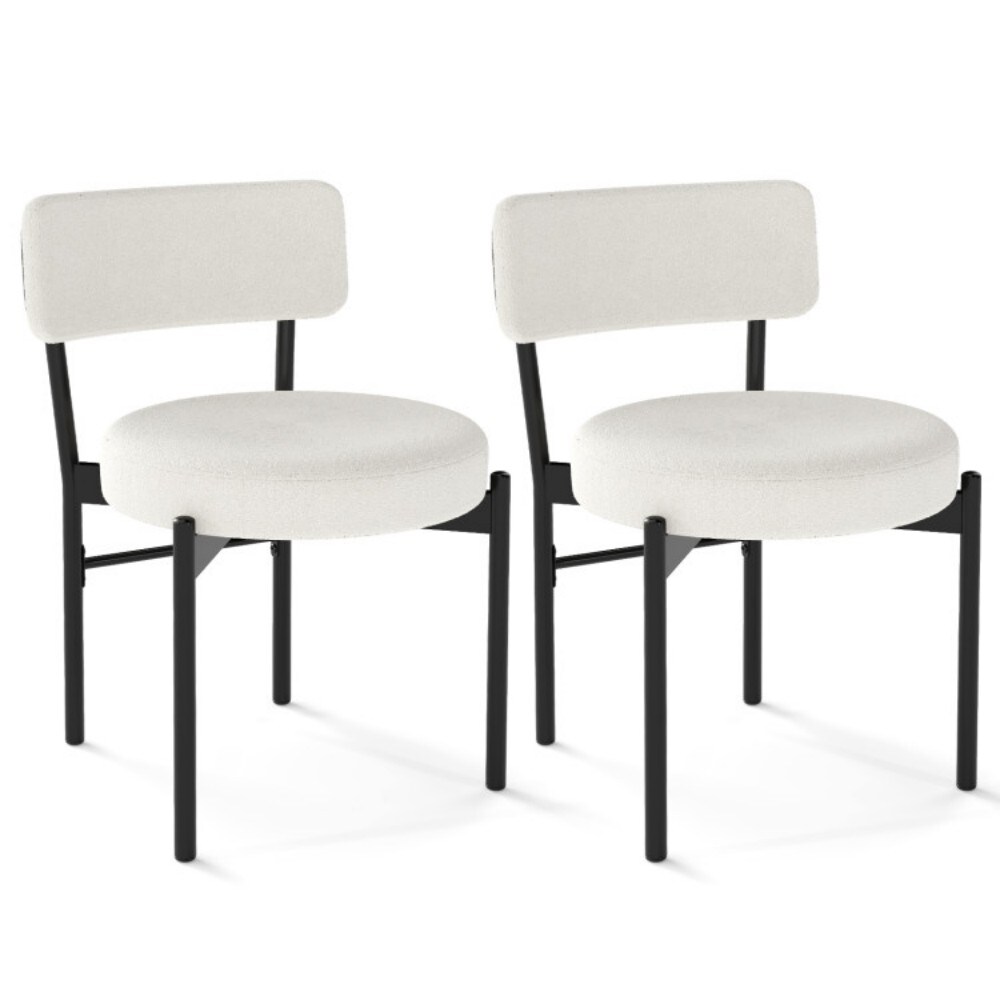 Fenbeli Modern Sherpa Upholstered Dining Chairs with Curved Back and Metal Legs for Kitchen or Dining Room