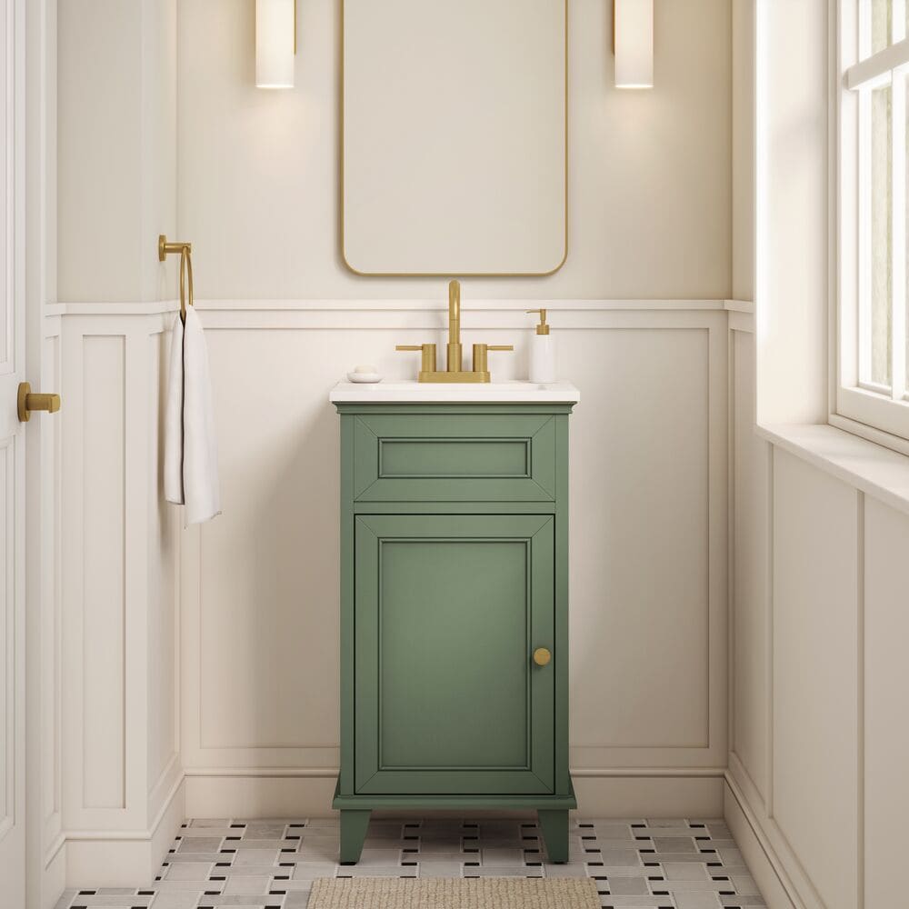 allen + roth LOWE18VPN Lambert 18-in Basil Green Undermount Single Sink Bathroom Vanity with White Engineered Stone Top