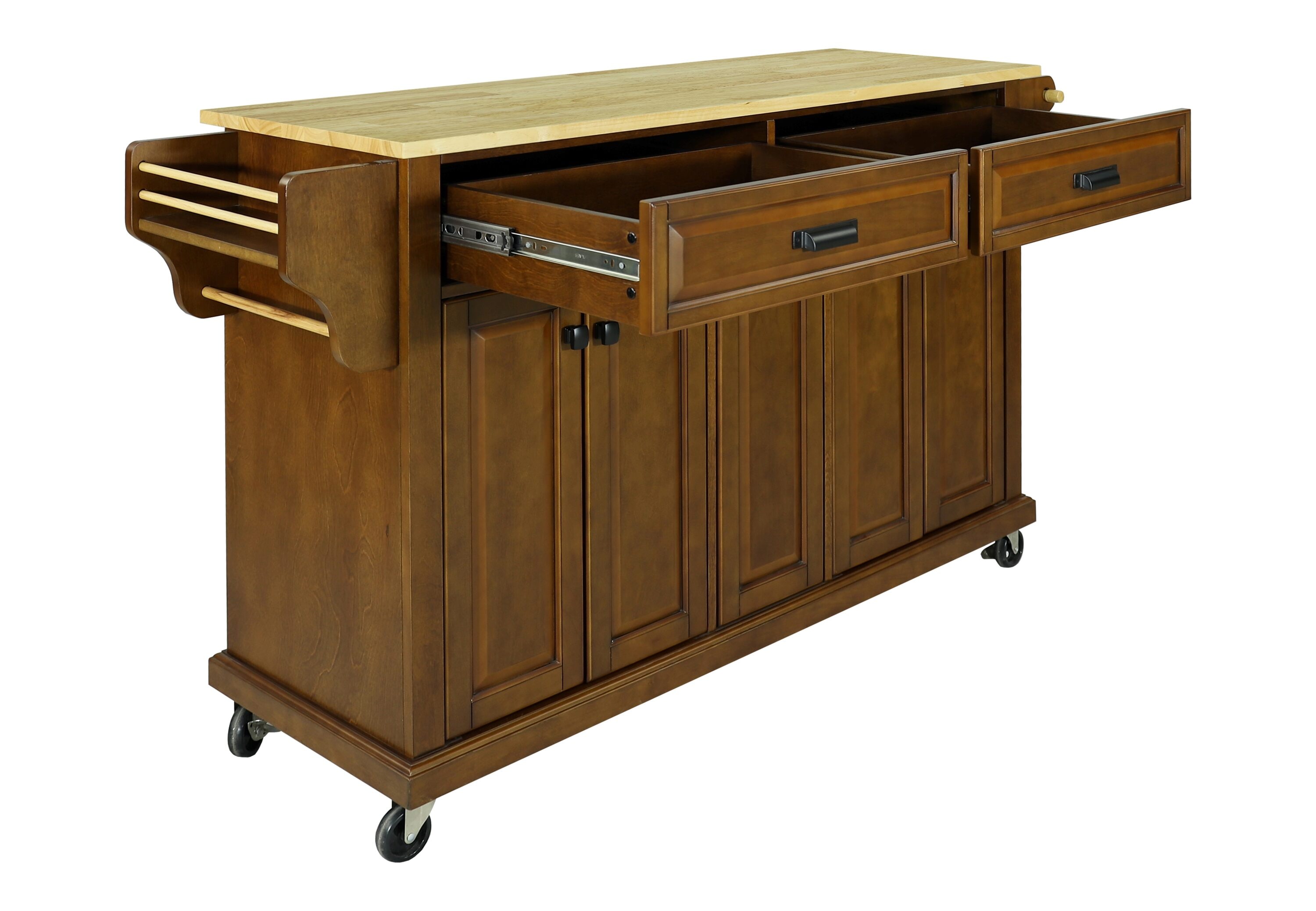 CESICIA Black Wood Base with Wood Top Rolling Kitchen Island (18-in x 51-in x 36-in)