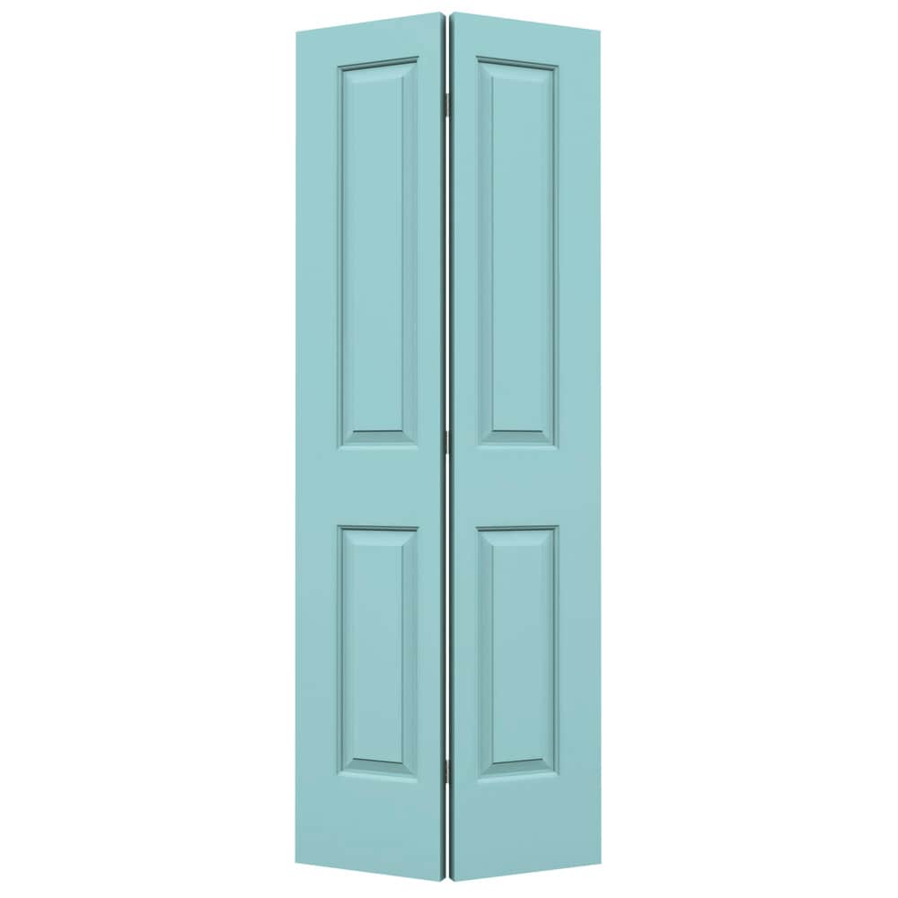 JELD-WEN Cambridge 32-in x 80-in Caribbean Blue 2-panel Square Hollow Core Prefinished Molded Composite Bifold Door Hardware Included in Green -  LOWOLJW160000070