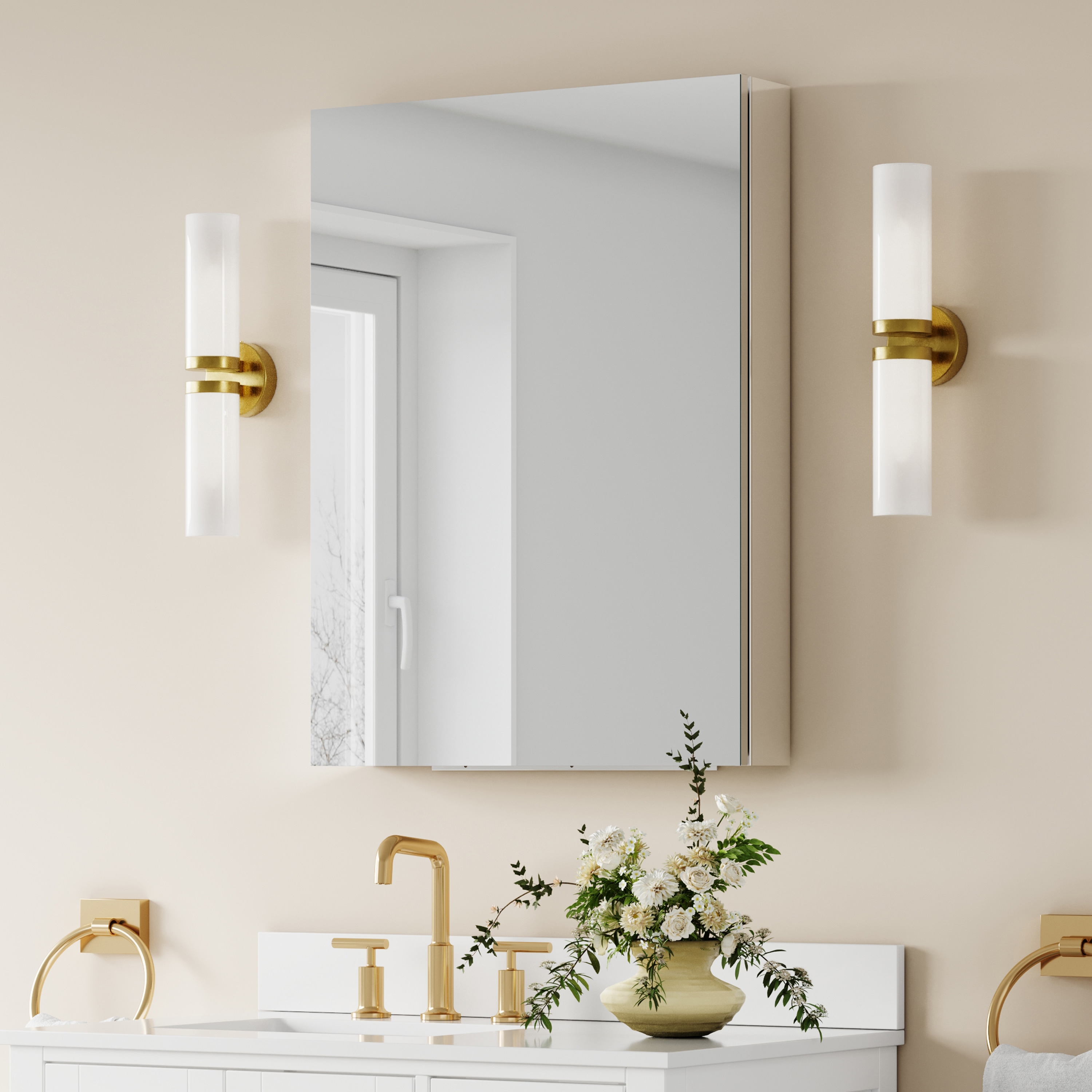 ANGELES HOME  24-in x 32-in Surface/Recessed Mount Aluminum Bathroom Medicine Cabinet with Adjustable Shelves