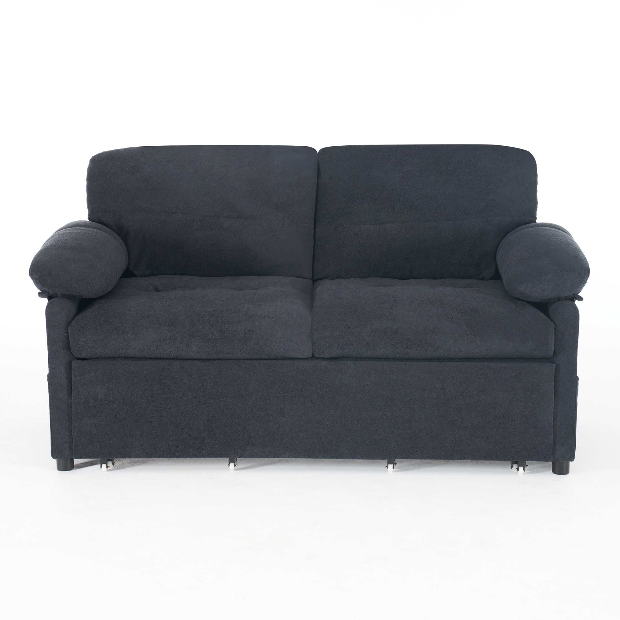 Horizons Prime - 72 inch Black Chenille Convertible Pull Out Sofa Bed Queen Size with 3-in-1 Desi...