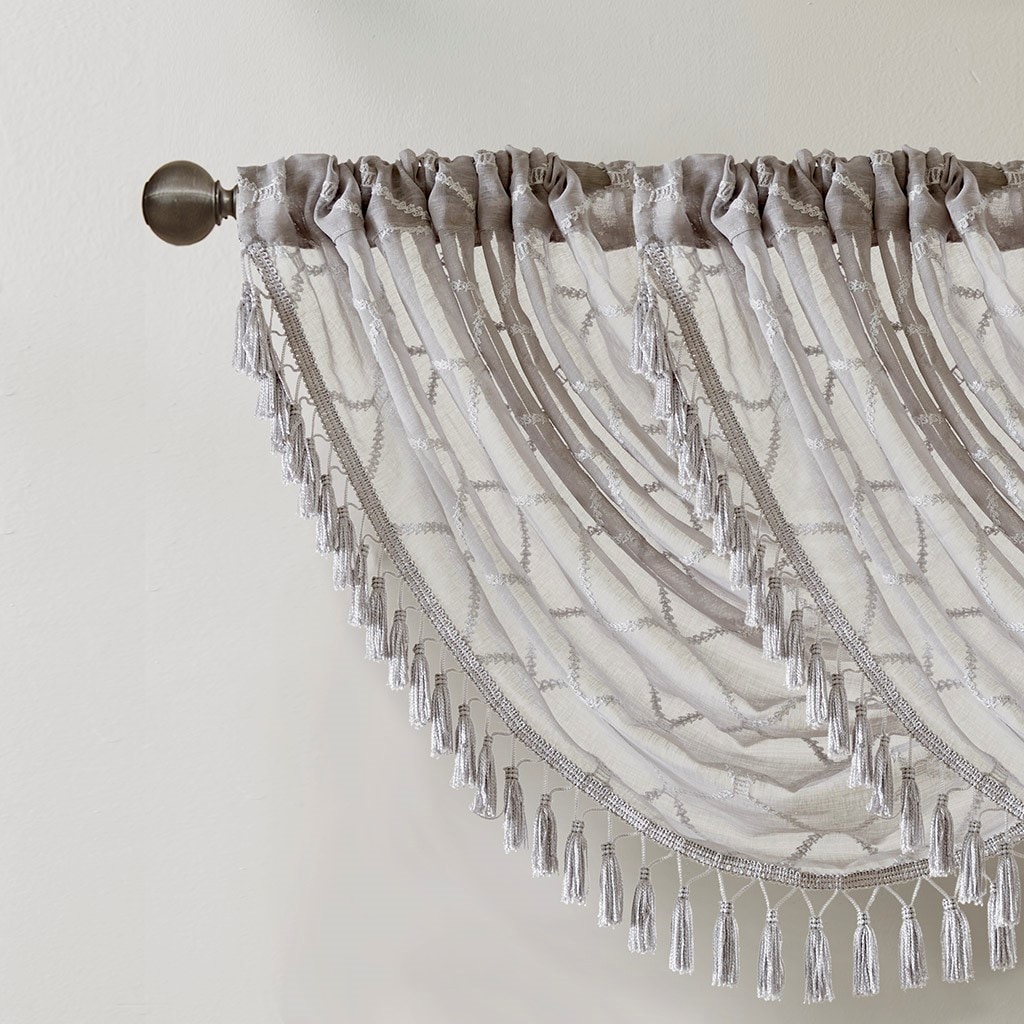 Gracie Mills GRACE-1494-14PM Cyprian Sheer Allover Diamond Embroidered Waterfall Valance