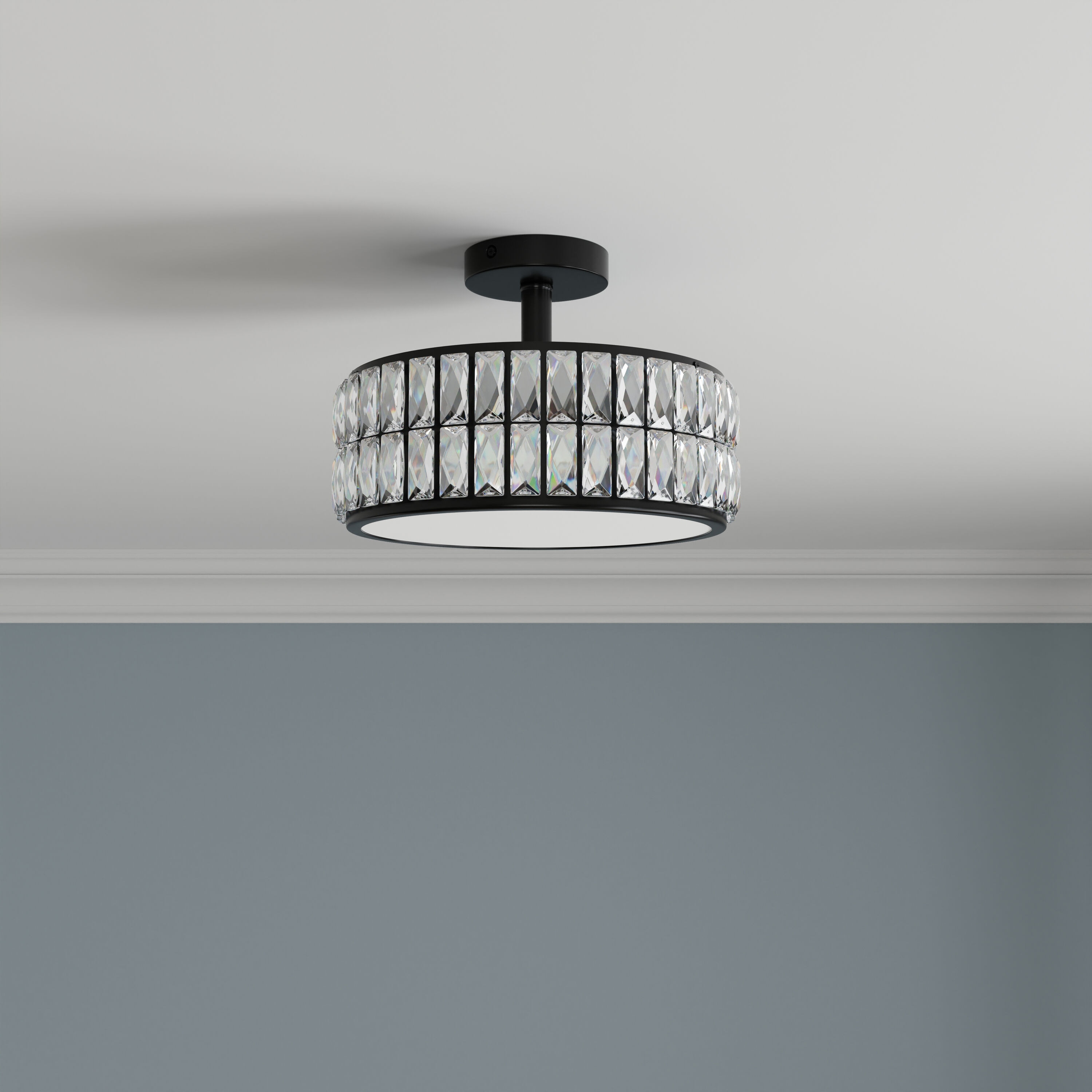 allen + roth SFL104MBK Willow 1 -Light 12.72-in Matte Black Integrated LED Semi Flush Mount Light