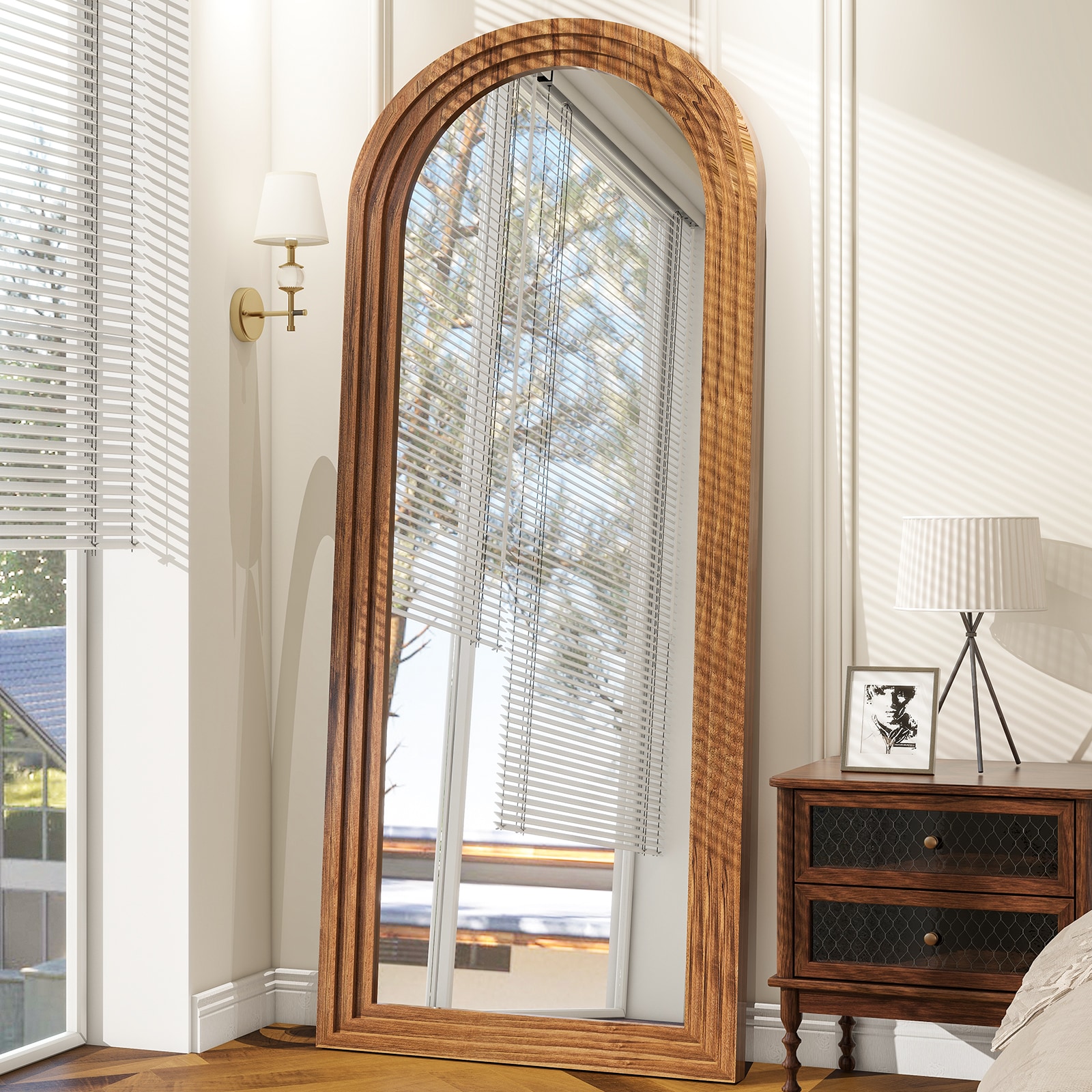 BEAUTYPEAK LS-SMGZ3070-BR 30-Inches W x 70.0-Inches H Arch Brown Framed Full Length Floor Mirror
