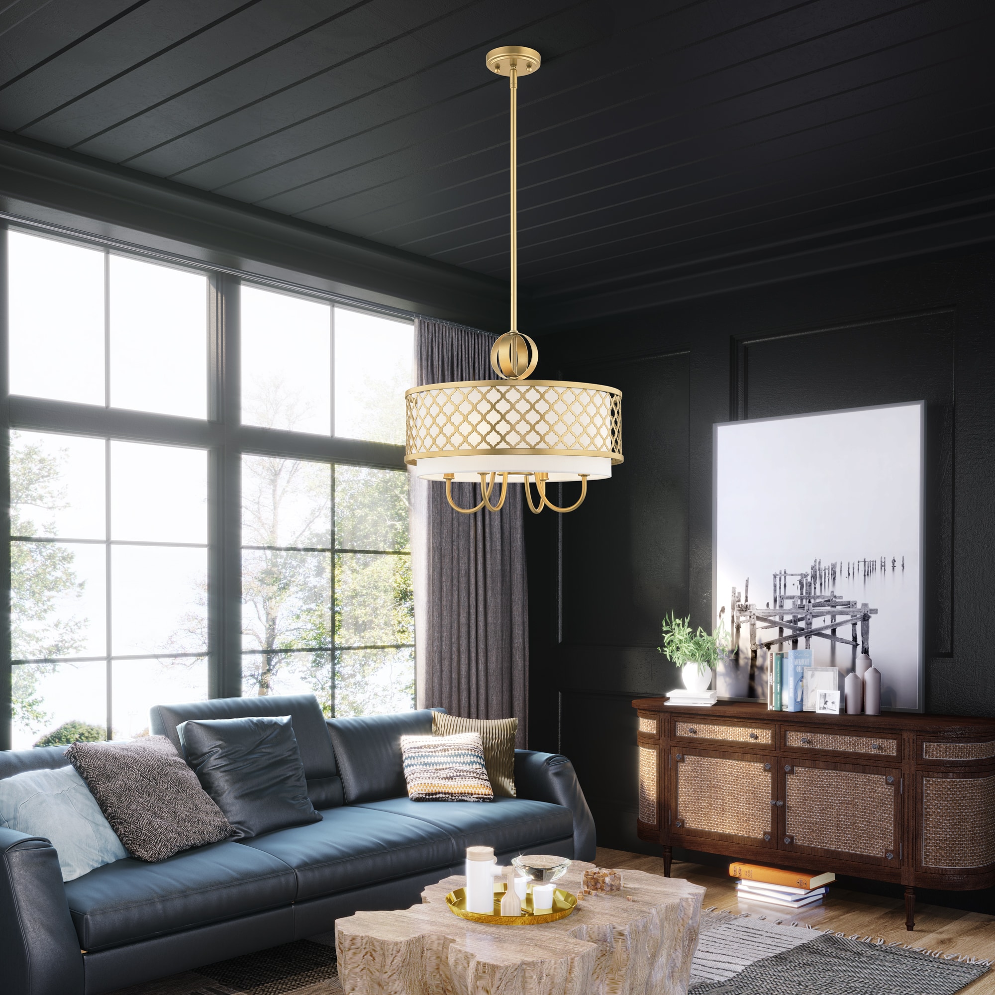 Soft Gold 5-Light Indoor/Outdoor Drum Chandelier