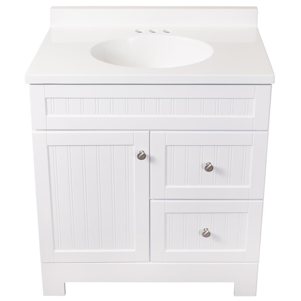 Doveton 30 in. W x 19 in. D x 34 in. H Single Sink Bath Vanity in White  with White Engineered Marble Top