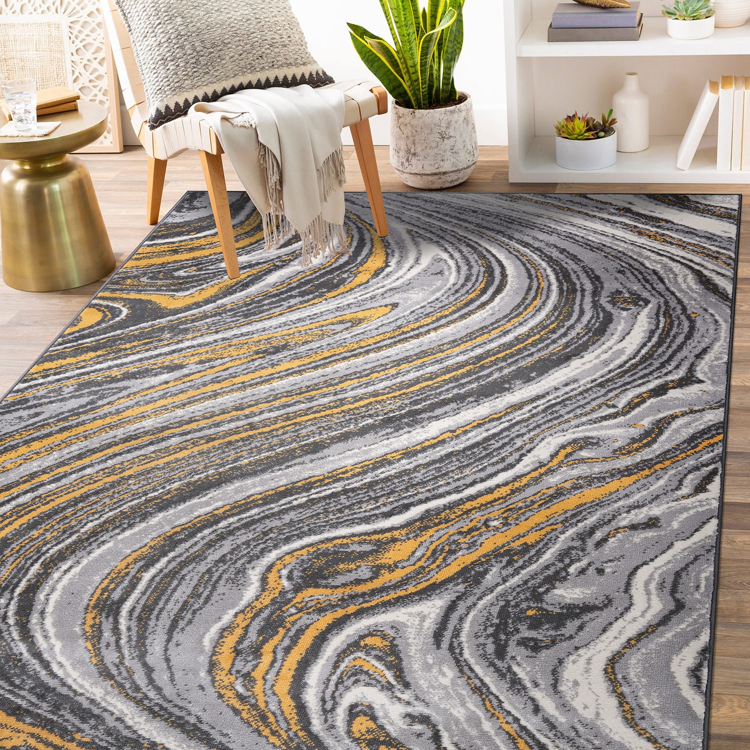 World Rug Gallery 2101YELLOW8X10 8 x 10 (ft) Loomed Polypropylene Yellow Rectangular Indoor Distressed/Overdyed Area rug