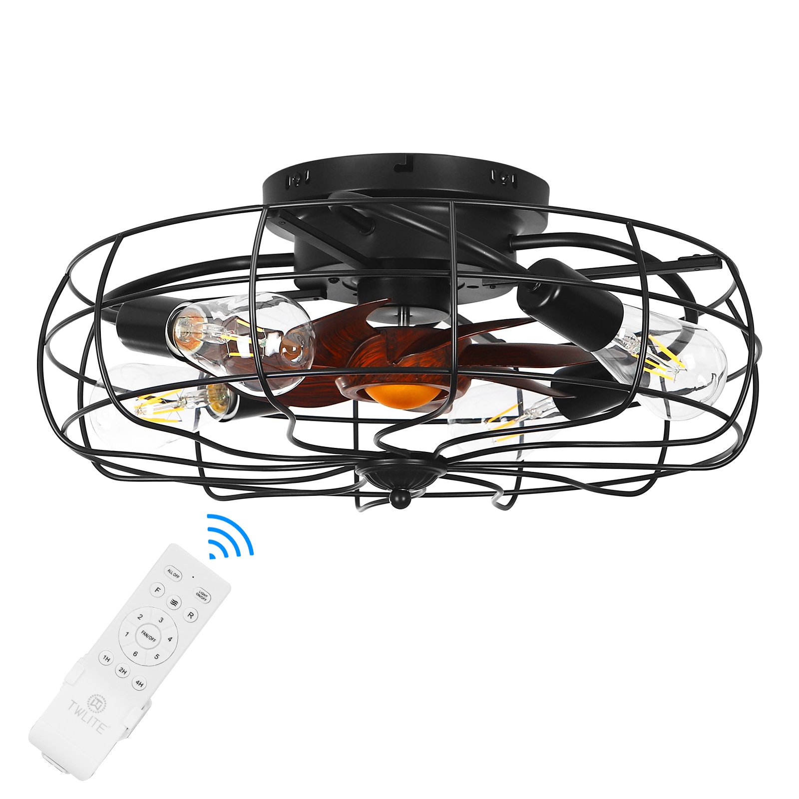 Yardreeze DJDO2610 19-in Outdoor Flush Mount Black with ABS Blades Fandelier Ceiling Fan With Light - Remote Included ( 7 -Blade )