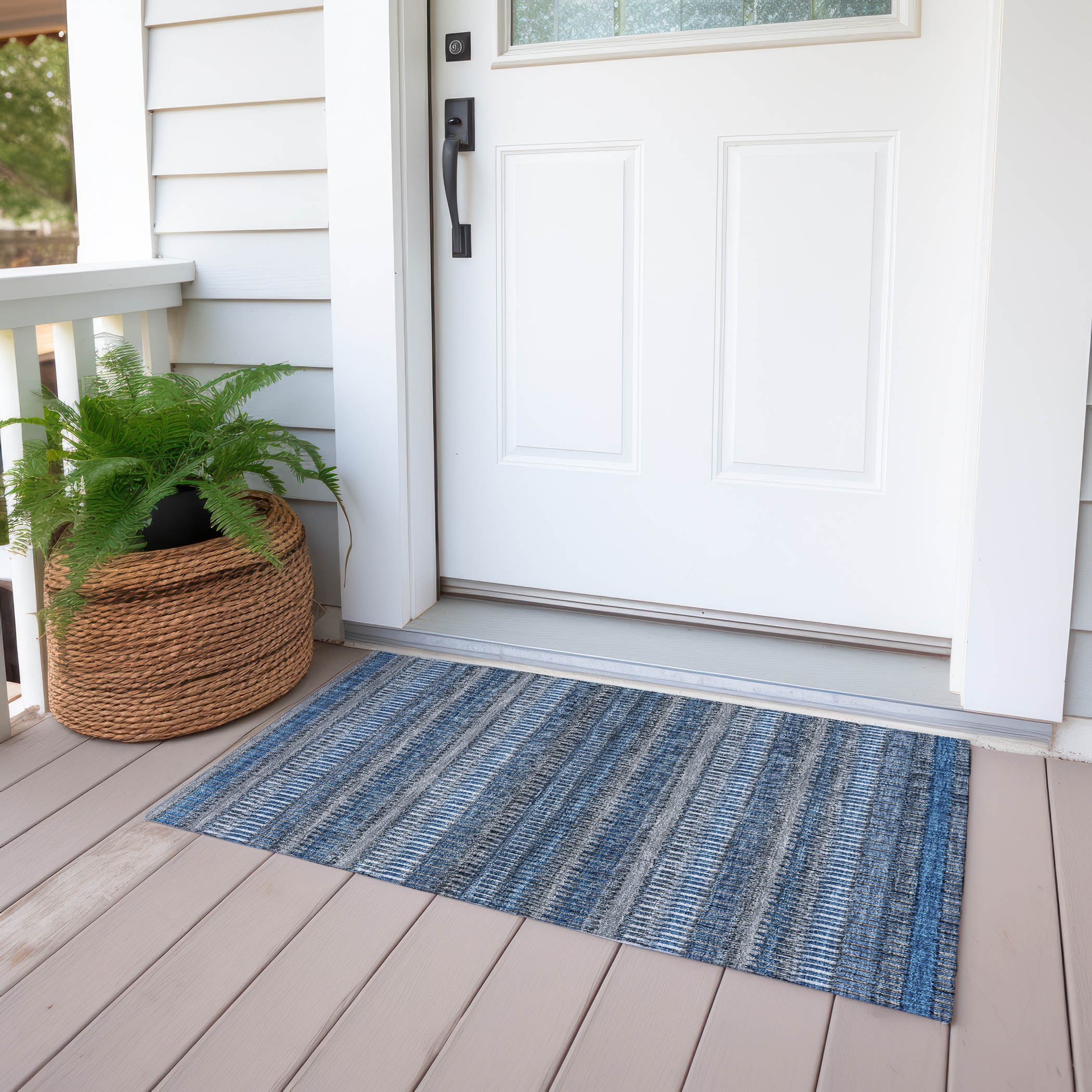 Blue and Gray Rectangular Machine Washable Synthetic Rug