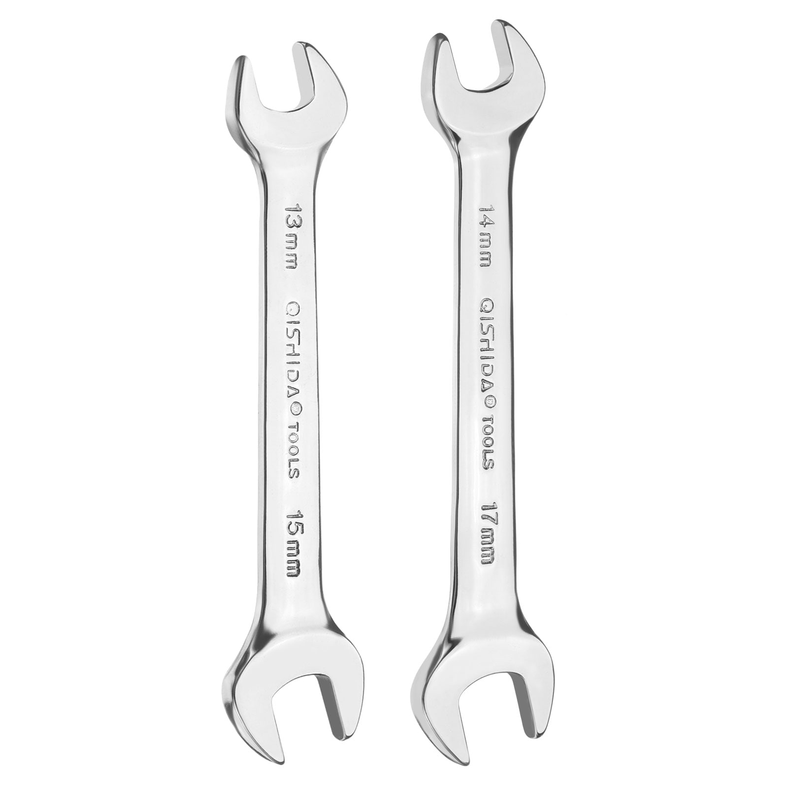 Harfington 2pcs Double Open End Wrench 13mm x 15mm/14mm x 17mm Metric 15 Degree Offset Angle Small Flat Head Wrench Mirror Polished Open Ended Spanner for Automotive Repair Furniture Assembly