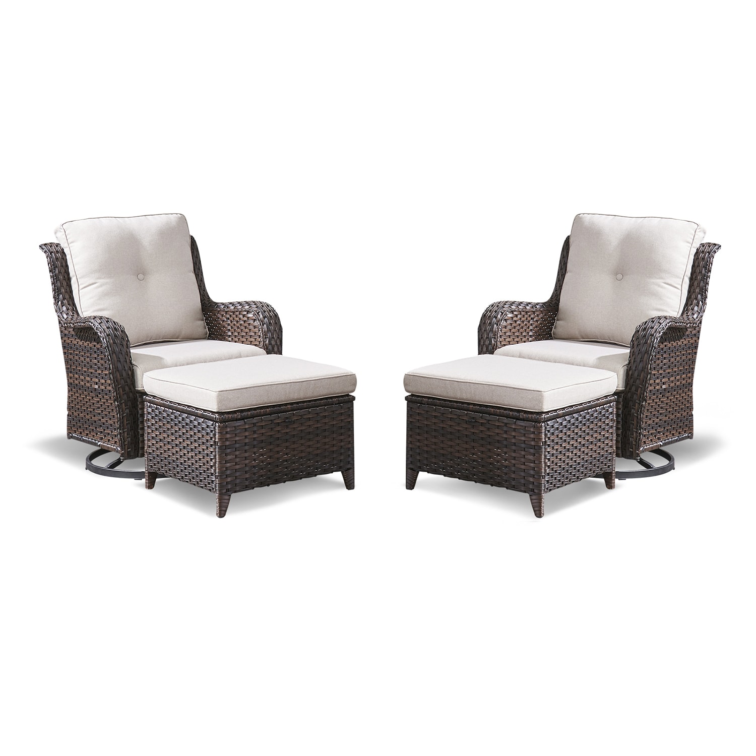 Rilyson FS023014-2 Curved handrail Set of 2 Wicker Brown Steel Frame Swivel glider Rocking Chair with Multiple colors/finishes Beige Cushioned Seat