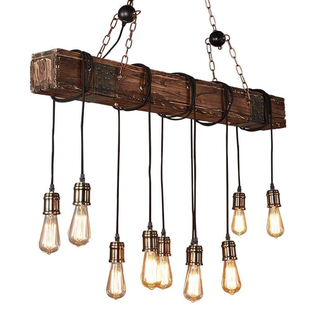 Vrbgify  Rustic Farmhouse Chandelier 10 Light Adjustable Wood Pendant Lighting for Dining Room Kitchen Island Bar or Pool Table Vintage Ceiling