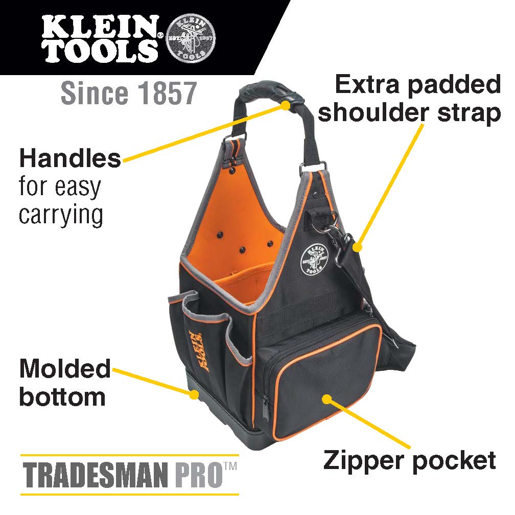 Klein Tools Black Ballistic Nylon 8.75-in Zippered Electrician's Tote in  the Tool Bags department at