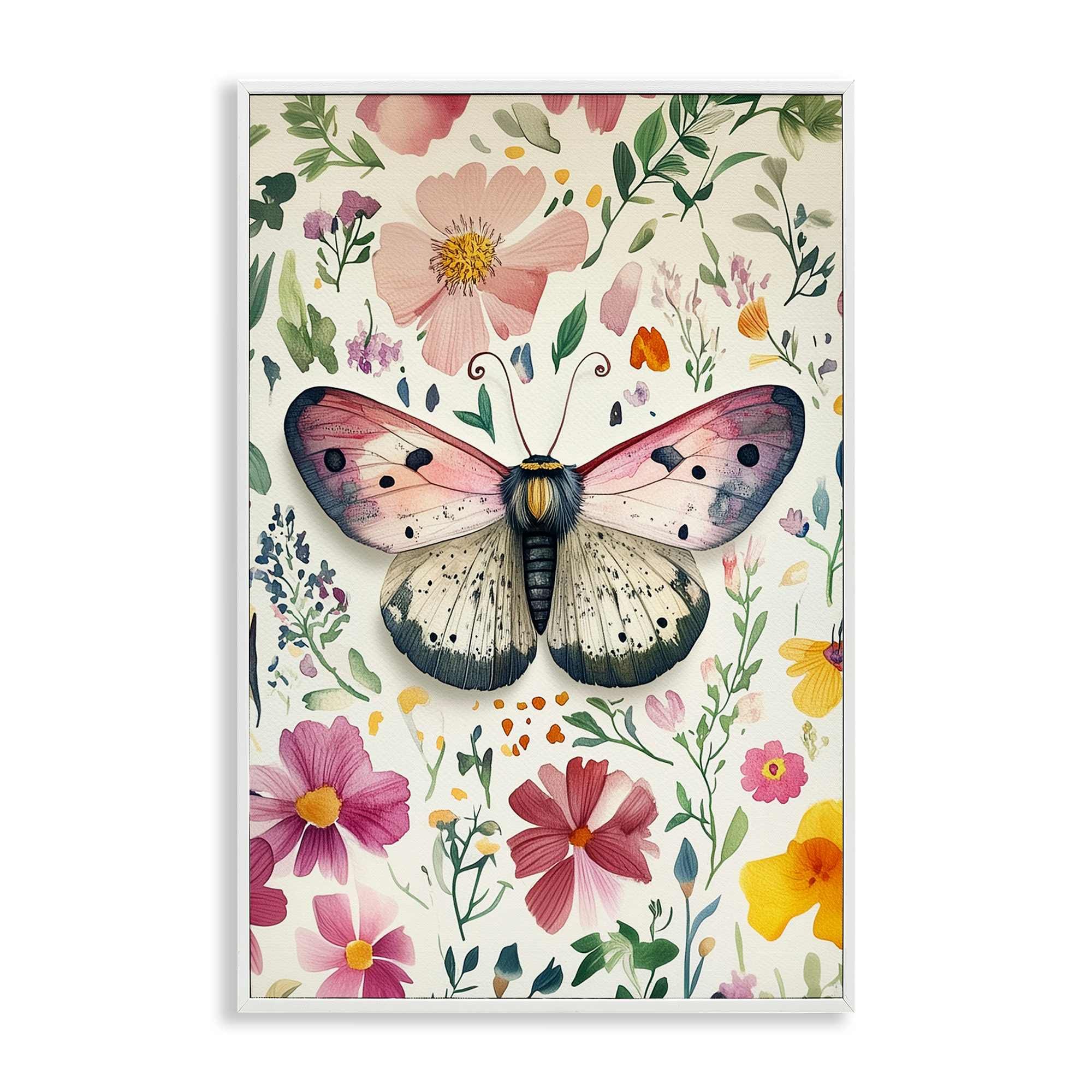 Stupell Industries BT-874-WFR-16X24 Botanical Butterfly and Herbs White Framed Giclee Art By The Dutch Lady 16 x 24