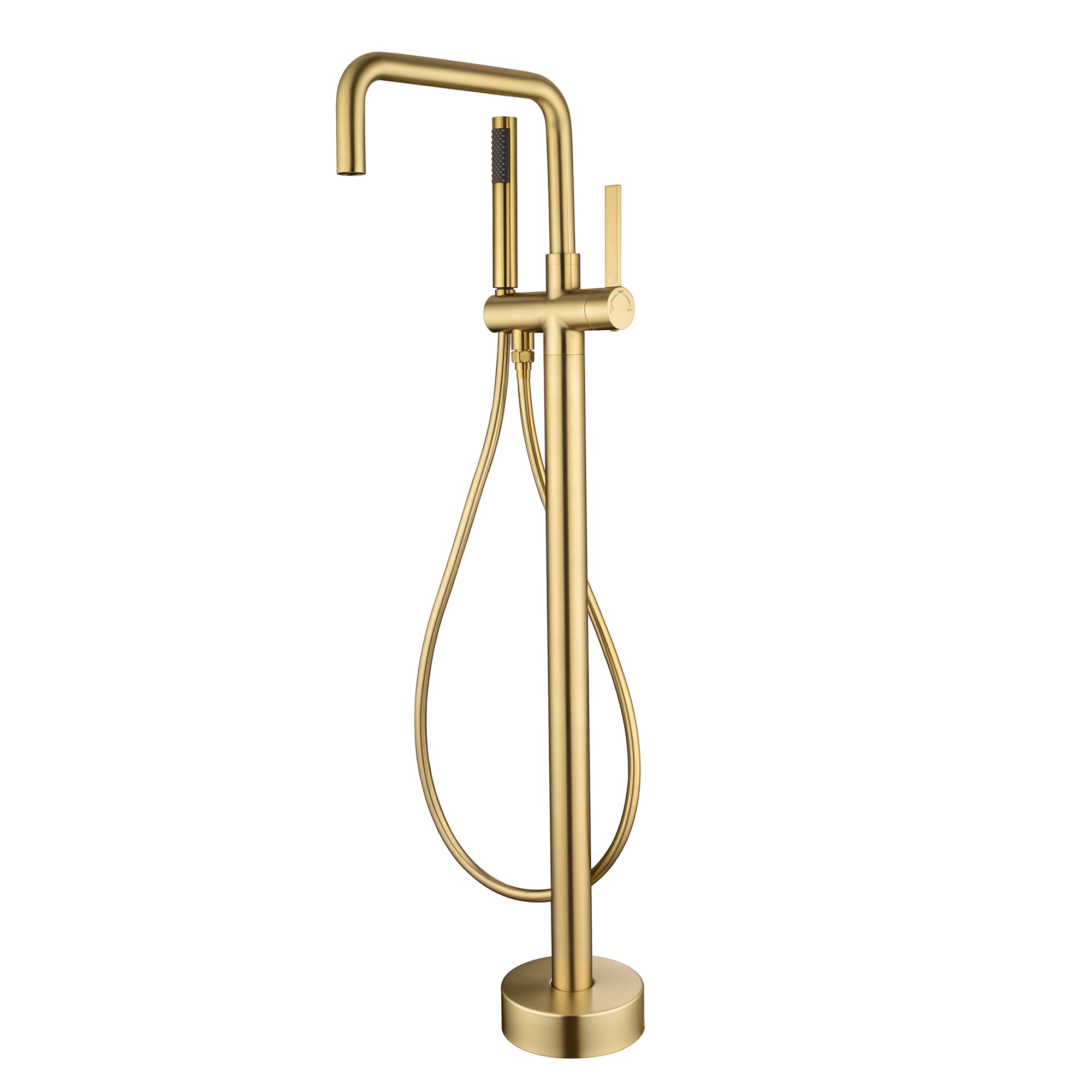 Kahomvis TC-QPW6-9084 Brushed Gold 1-handle Freestanding Swivel Bathtub Faucet with Hand Shower ( Valve Included )