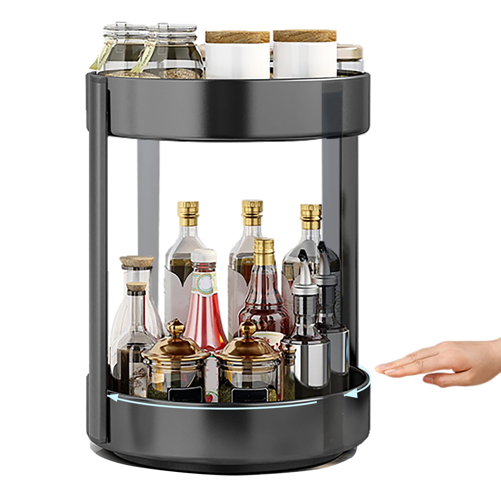LILILIAN FMY  Large Plus Rotating Spice Rack Organizer Lazy Susan Two Tiered Spinning Storage Rack Shelf Black Metal for Cabinet Kitchen Bathroom