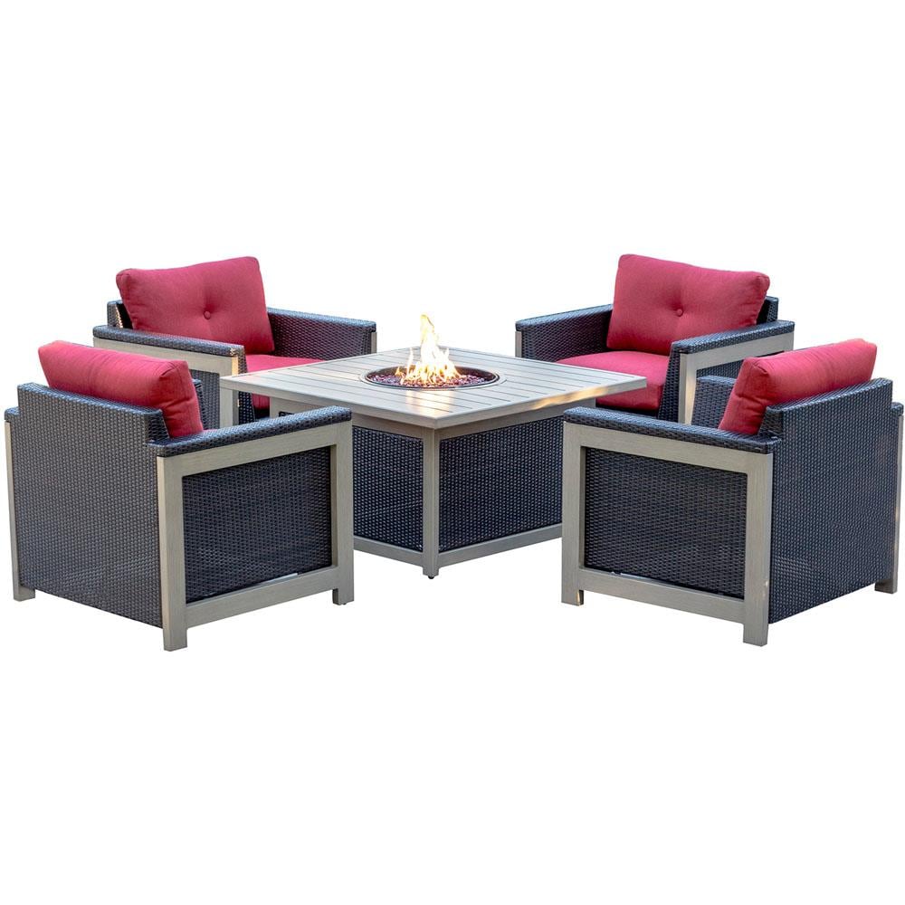 Hanover MNT5PCFPST-RED Montana 5-Piece Patio Conversation Set with Red Cushions