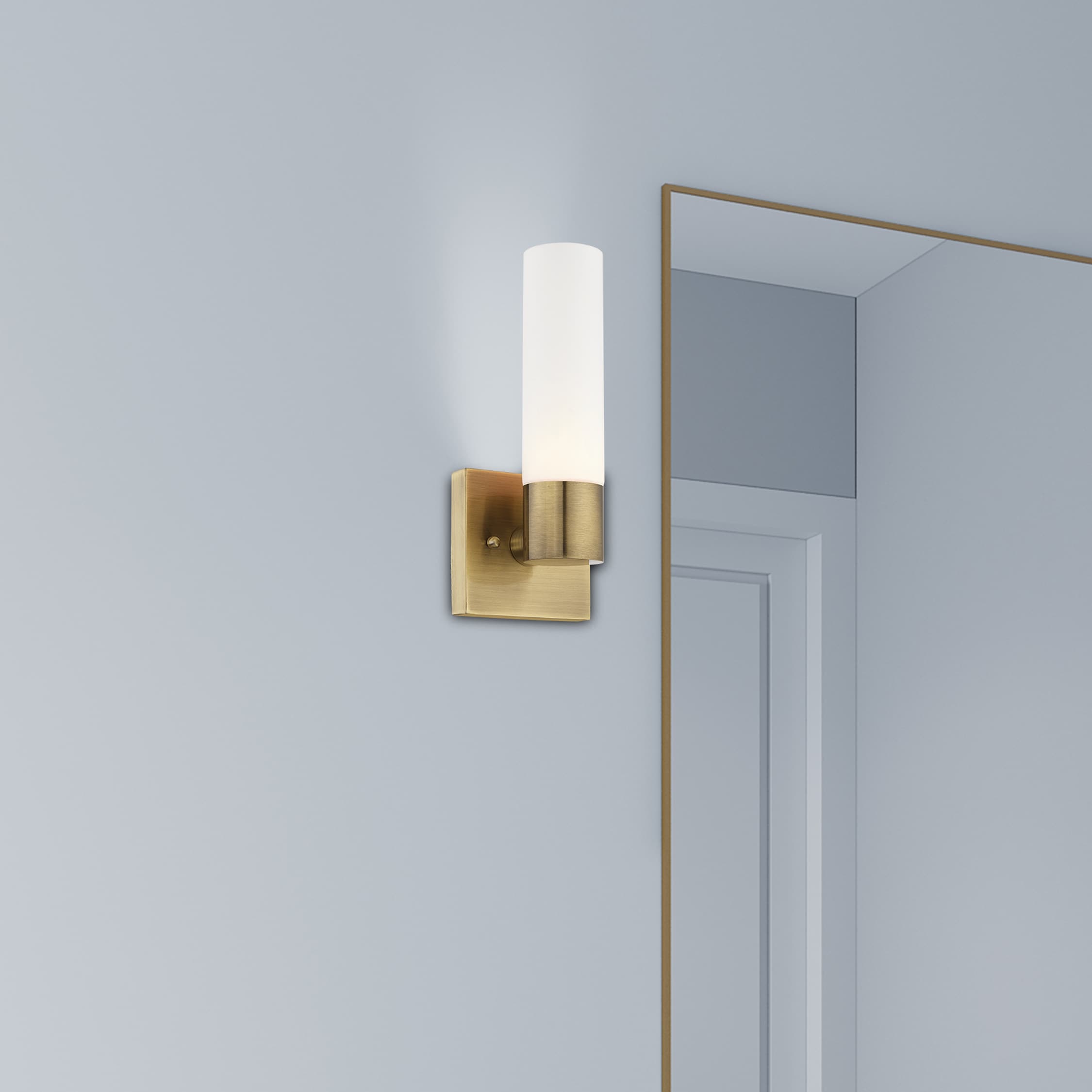Antique Brass 11" Wall Sconce with Opal Glass