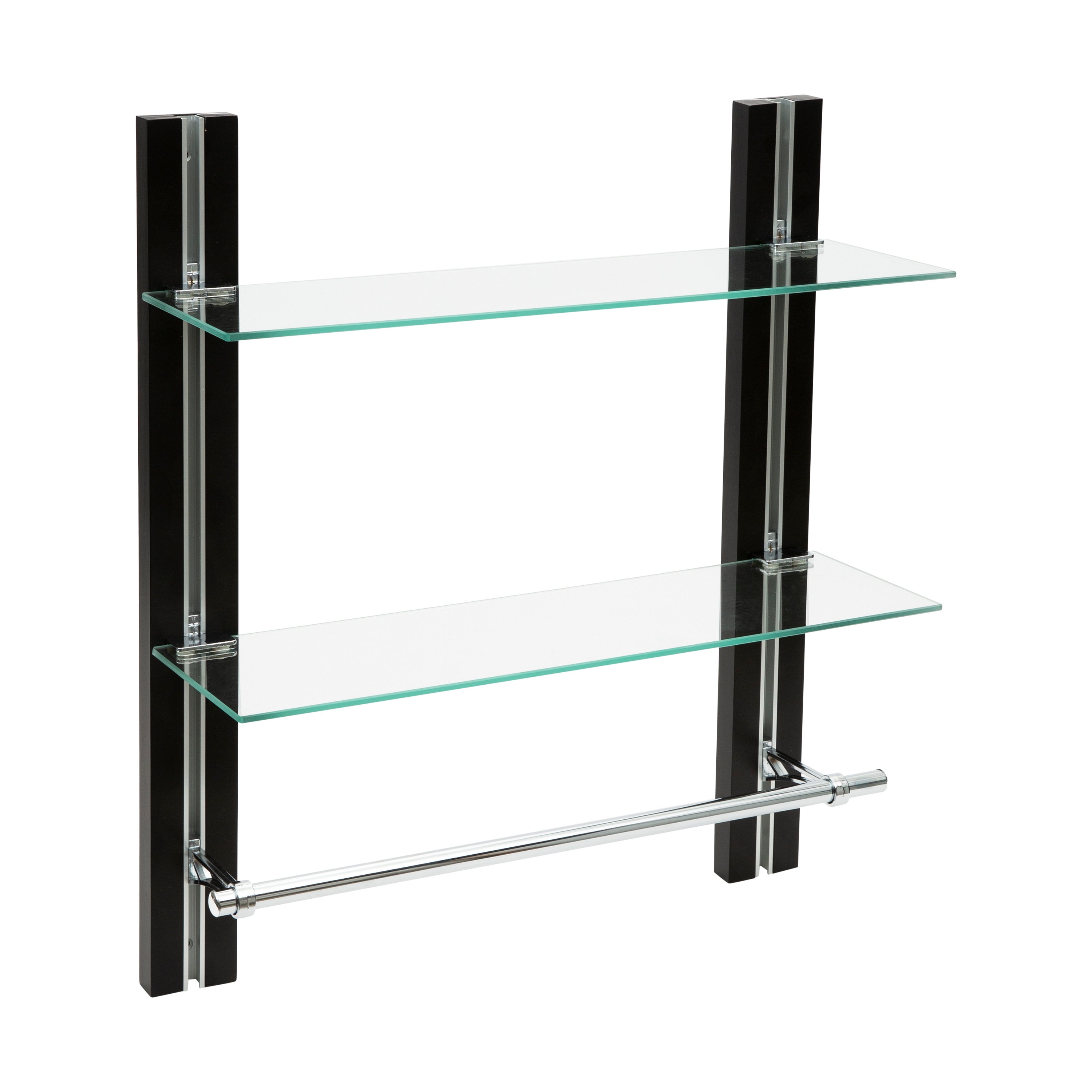 2-Piece 4.88 in. W x 5.85 in. H x 15.74 in. D Glass Rectangular Shower  Shelf in Silver with 4 Hooks, 1 with a Towel Bar