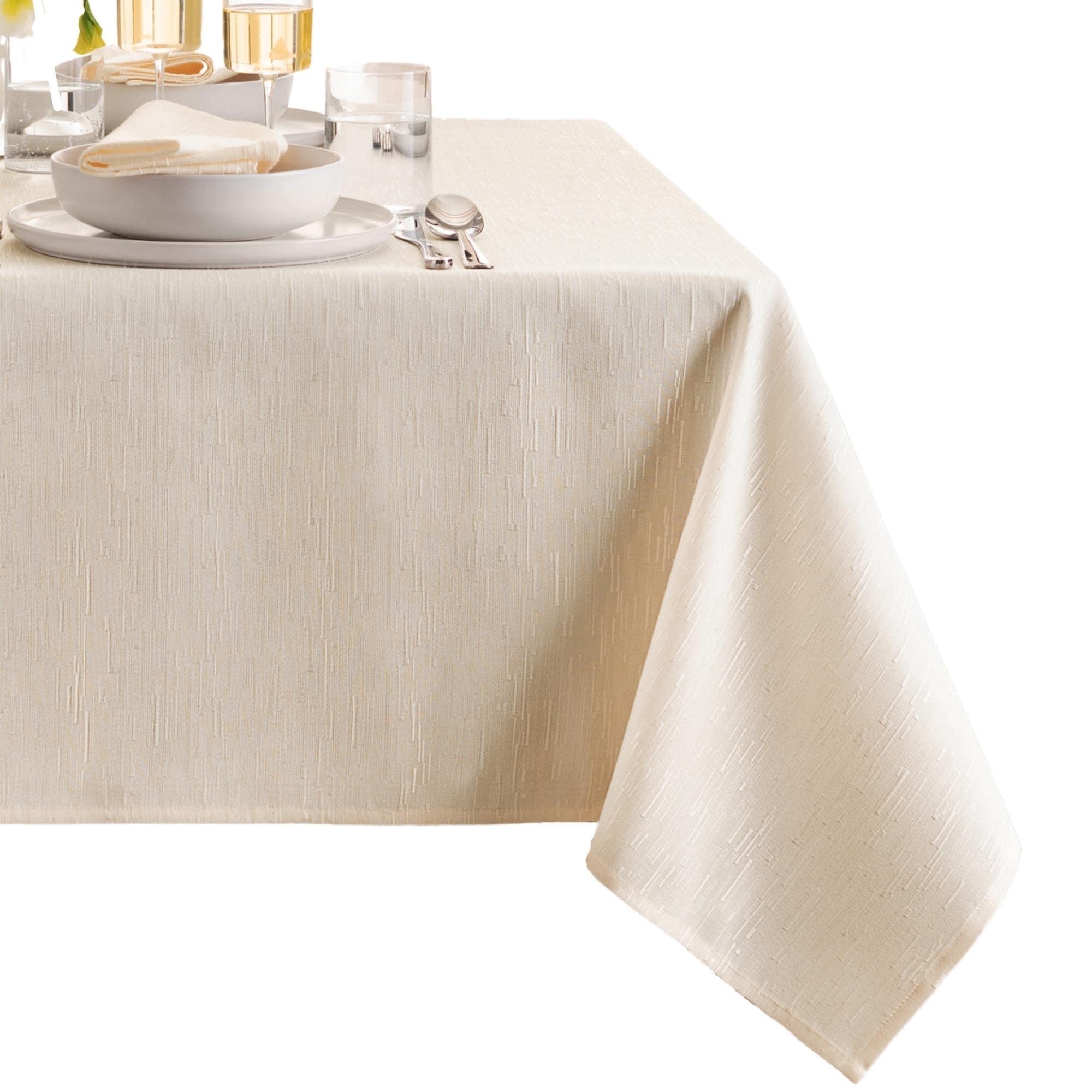 Elrene Home Fashions 194590065676 Continental Texture Water Stain Resistant 52x70 Indoor Ivory Table Cover for 5-ft rectangle