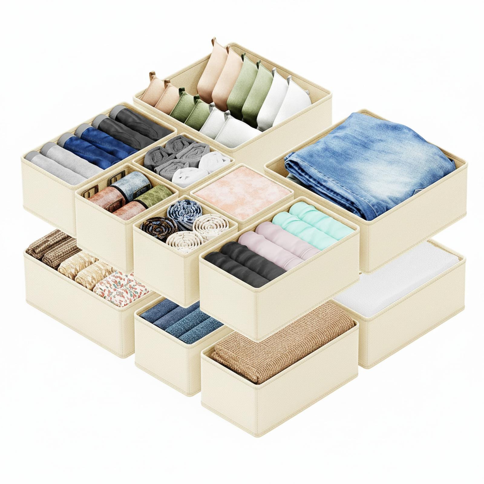 Baginizer 18 Pack Drawer Organizers Closet Storage Bins for Clothes Socks Bra Scarves 3 Sizes Foldable Fabric Organizers #BAGINIZER001151