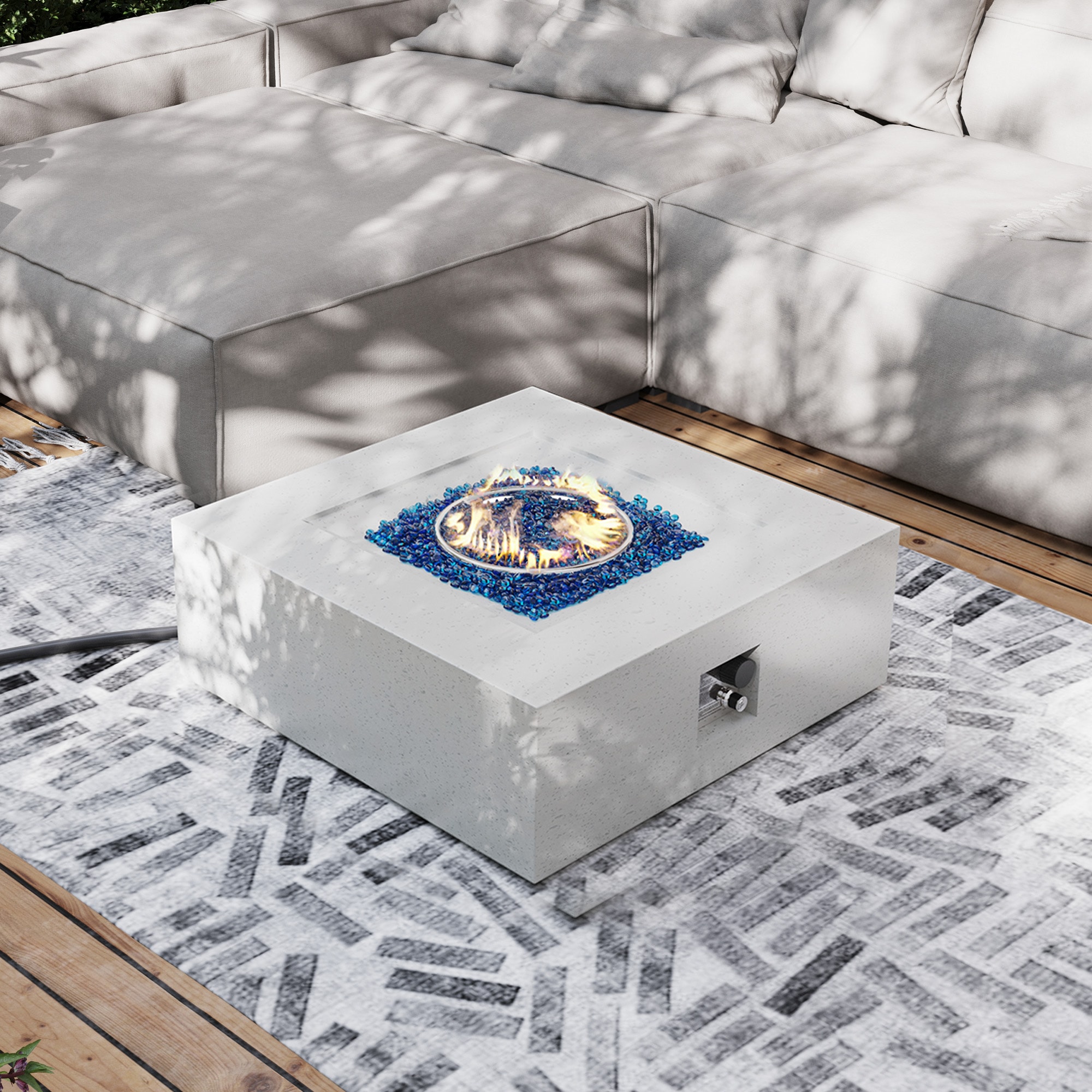 UPHA 35S-F-MB-WF Gas Fire Pit 35-Inches W Off-White Magnesium oxide Square Liquid propane Fire pit