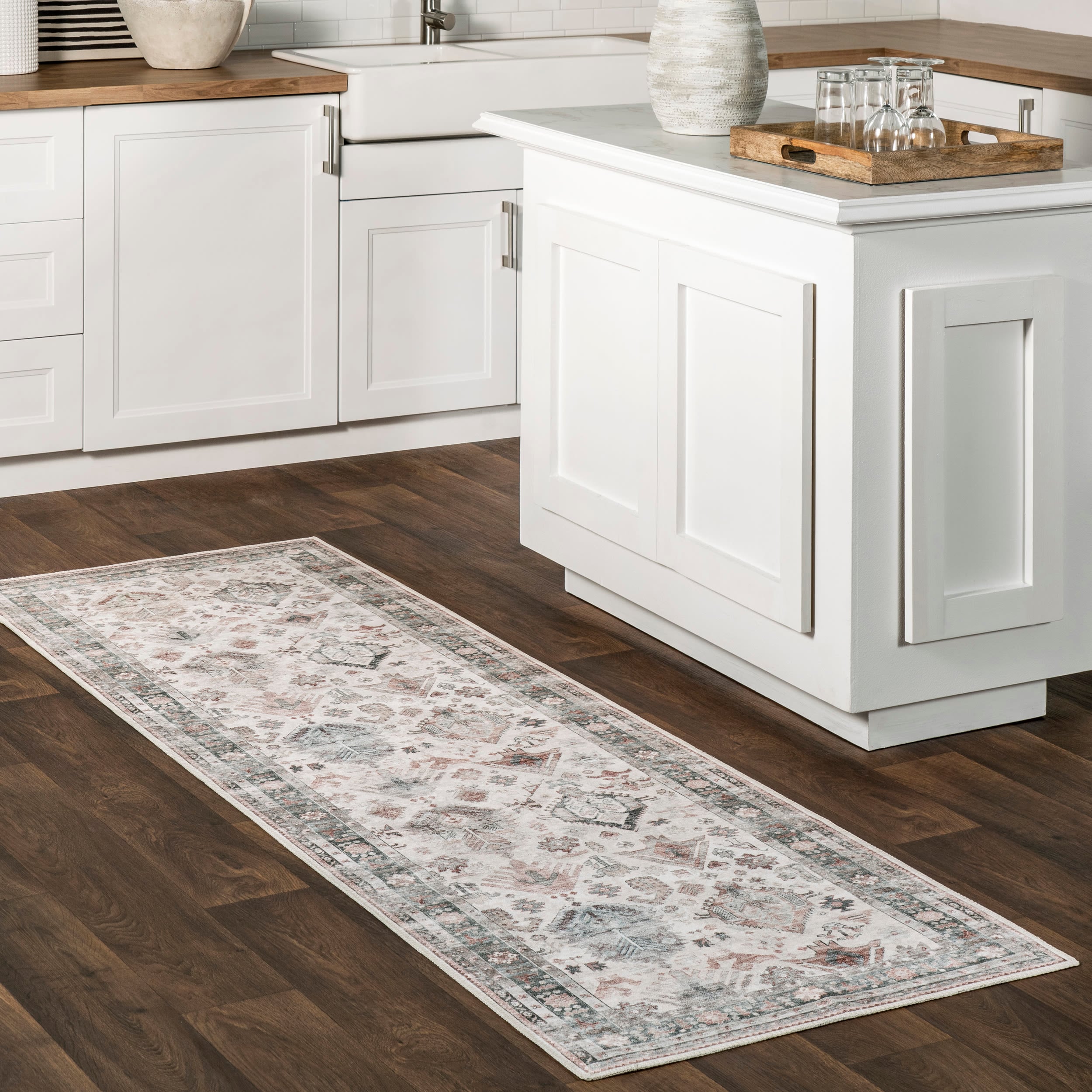 nuLOOM HJTH05A-2608 2 x 8 (ft) Loomed Polyester Ivory Multicolor Rectangular Indoor Medallion Persian Machine washable Runner rug