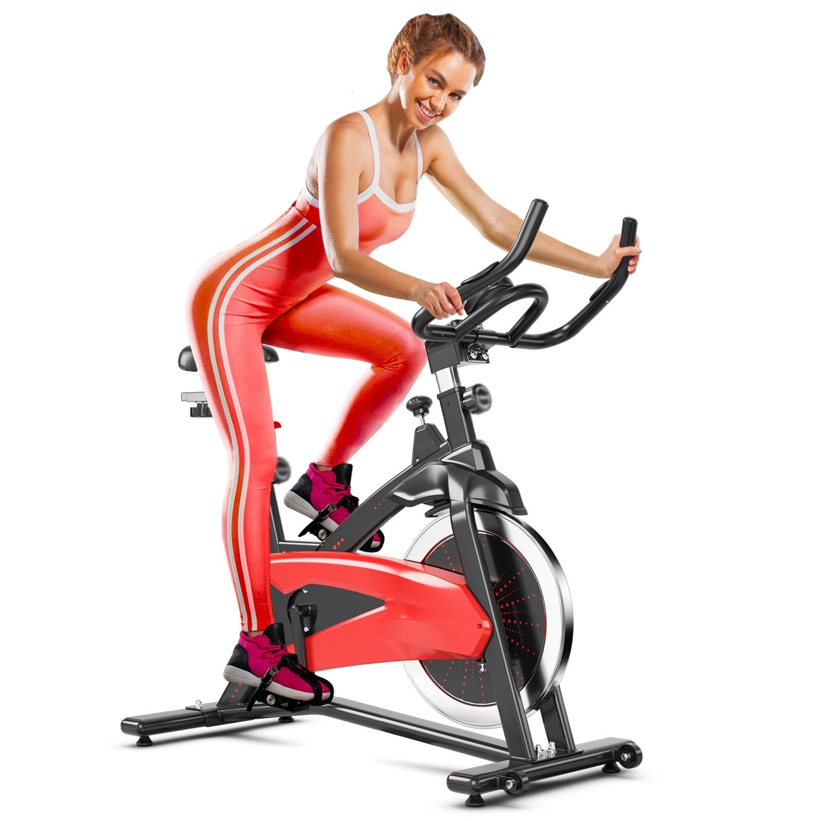 Slickblue D-CO-BR50001HF Magnetic Resistance Indoor Exercise Bike with Adjustable Seat for Home Cardio Workouts Red and Black