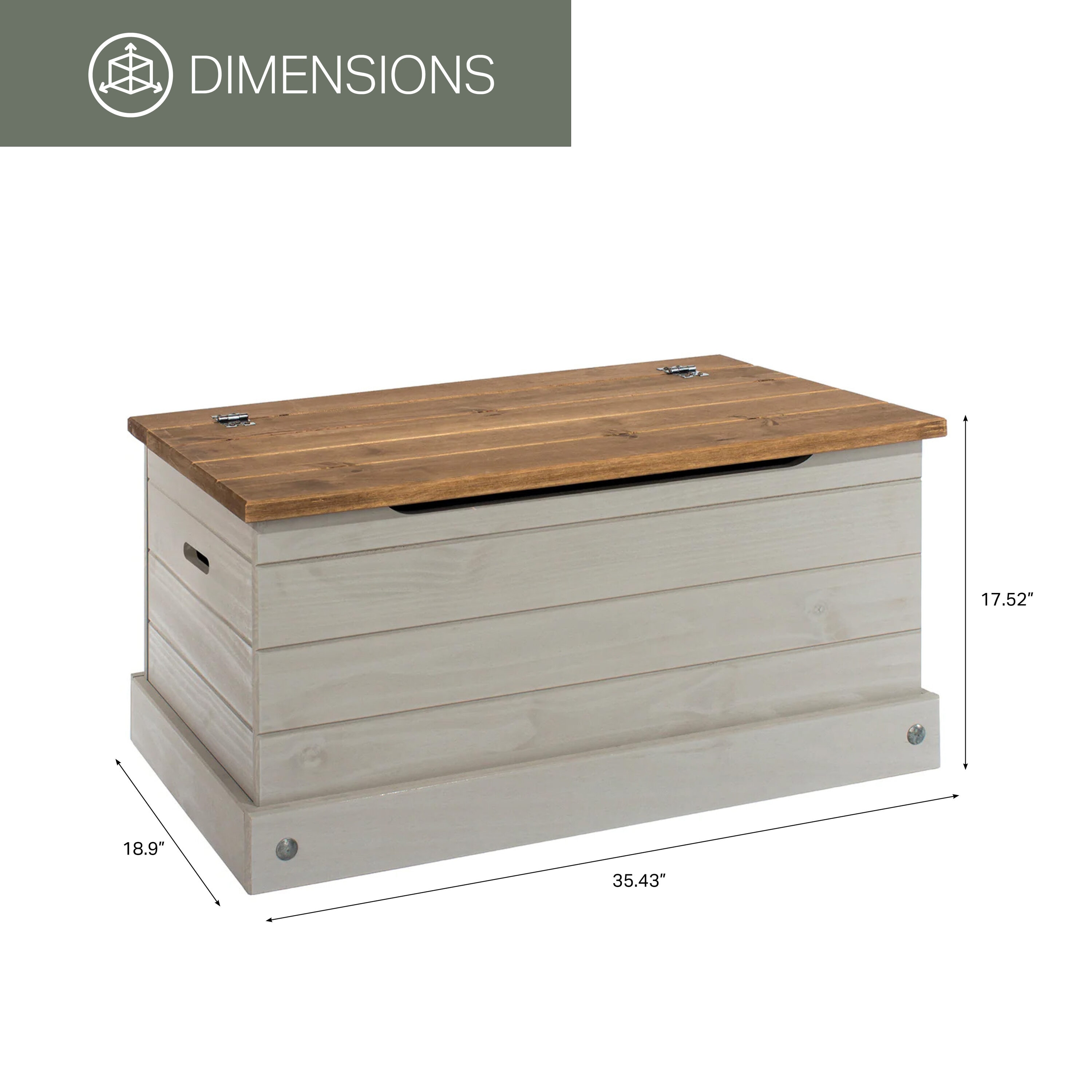 Gray Wash and Antique Brown Pine Wood Storage Trunk