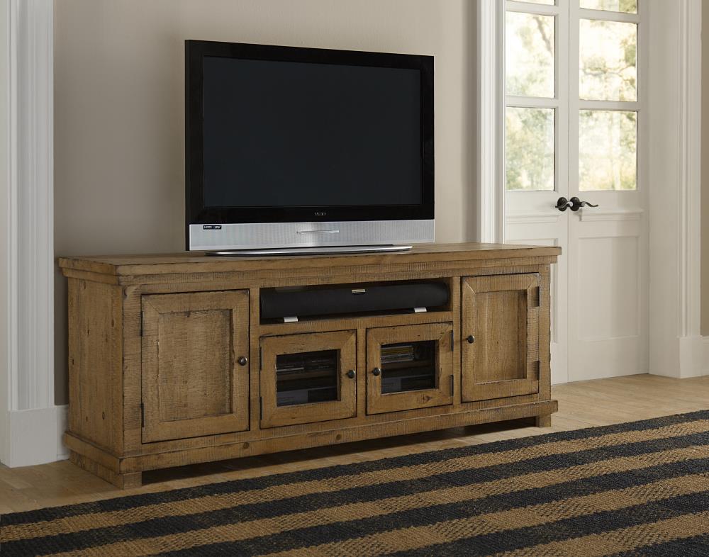 Progressive Furniture P608E-74 Willow Transitional Distressed Pine TV Stand (Accommodates TVs up to 80-in)