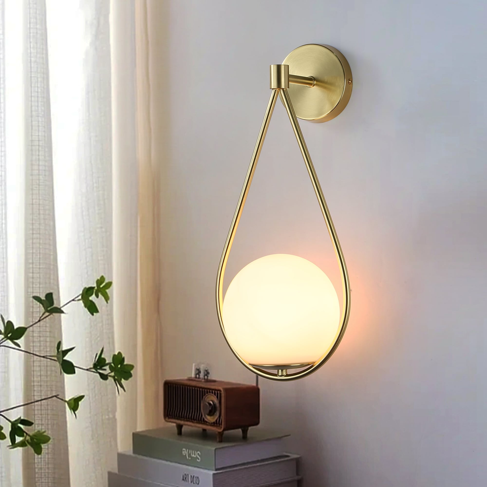 SUNLLOK LD1005-D glass pendant wall lamp 4.7-in W 1 -Light Gold Rustic Wall Sconce