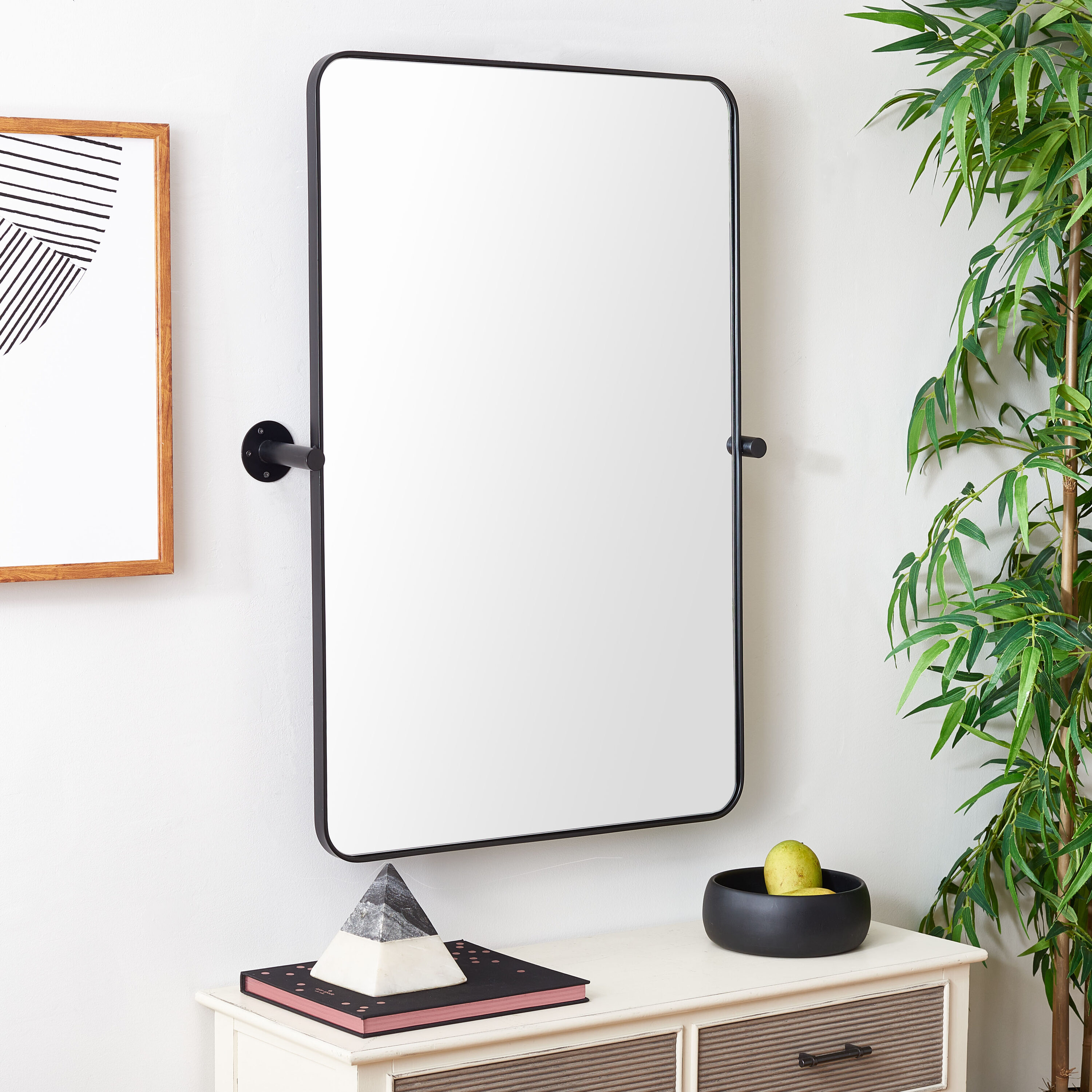 Safavieh MRR2001A Delinah 24-Inches W x 36 H Rectangle Black Framed Wall Mirror