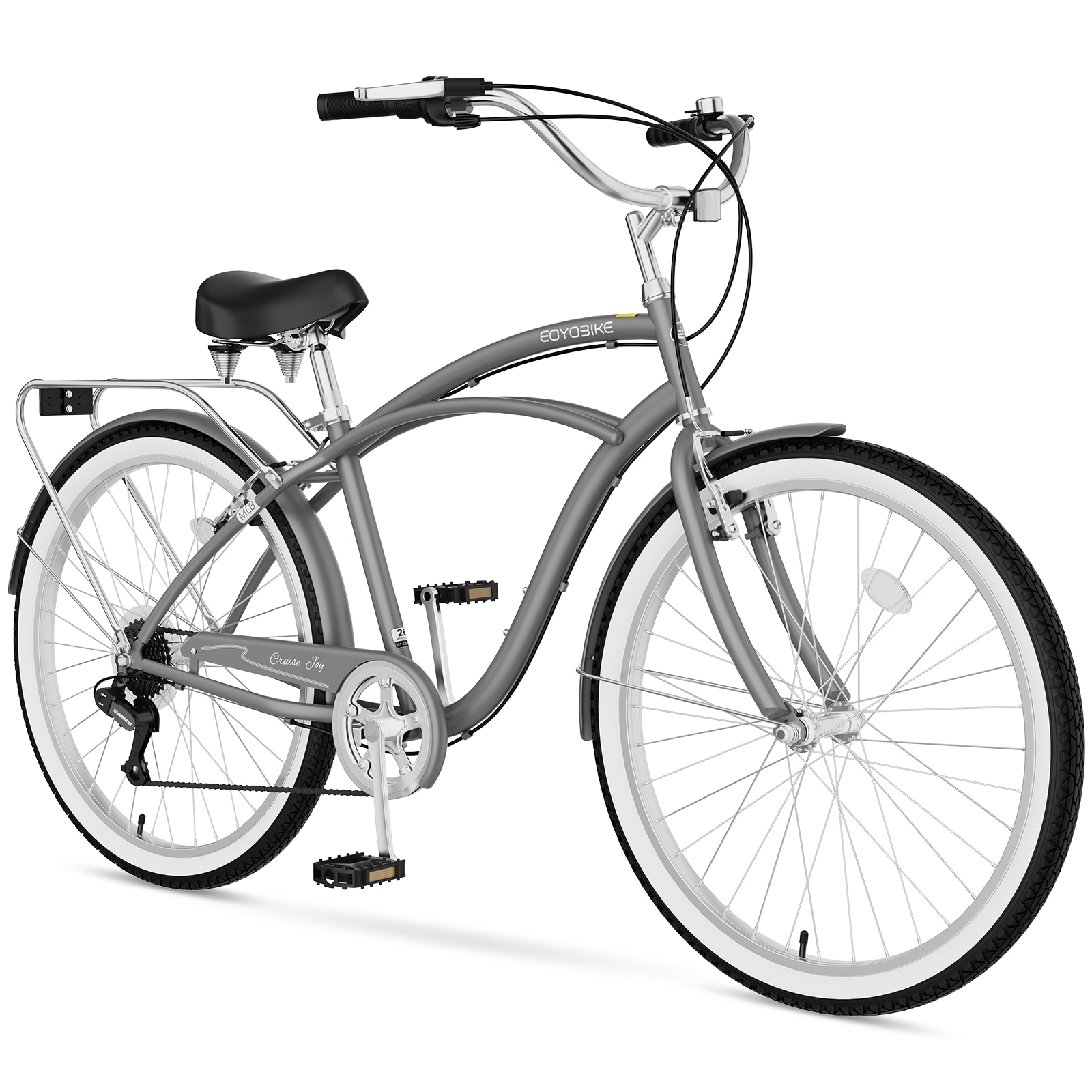 MOONCOOL  26 inch 7 Speed Beach Cruiser Bike for Adult with Rear Rack Gray