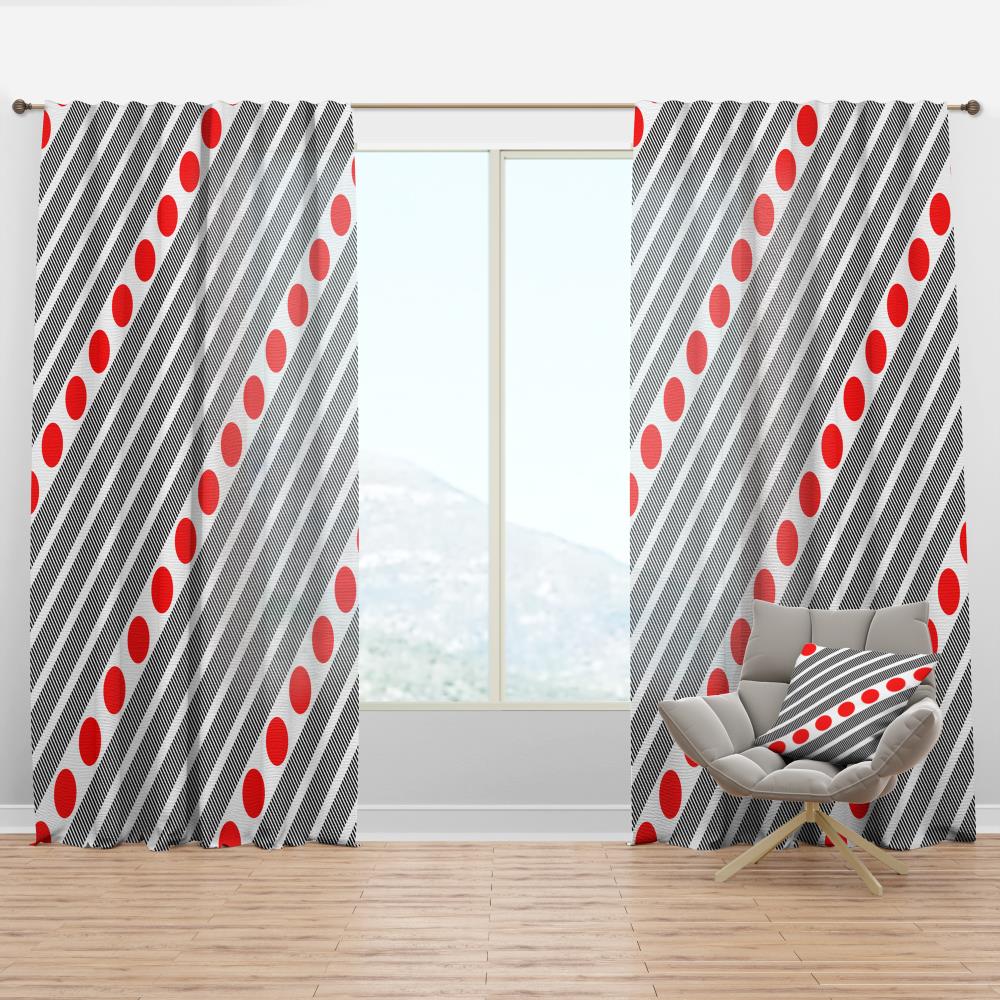 Designart CTN24104-52-90 90-Inches Red Geometric Room darkening Thermal lined Rod pocket Single curtain panel