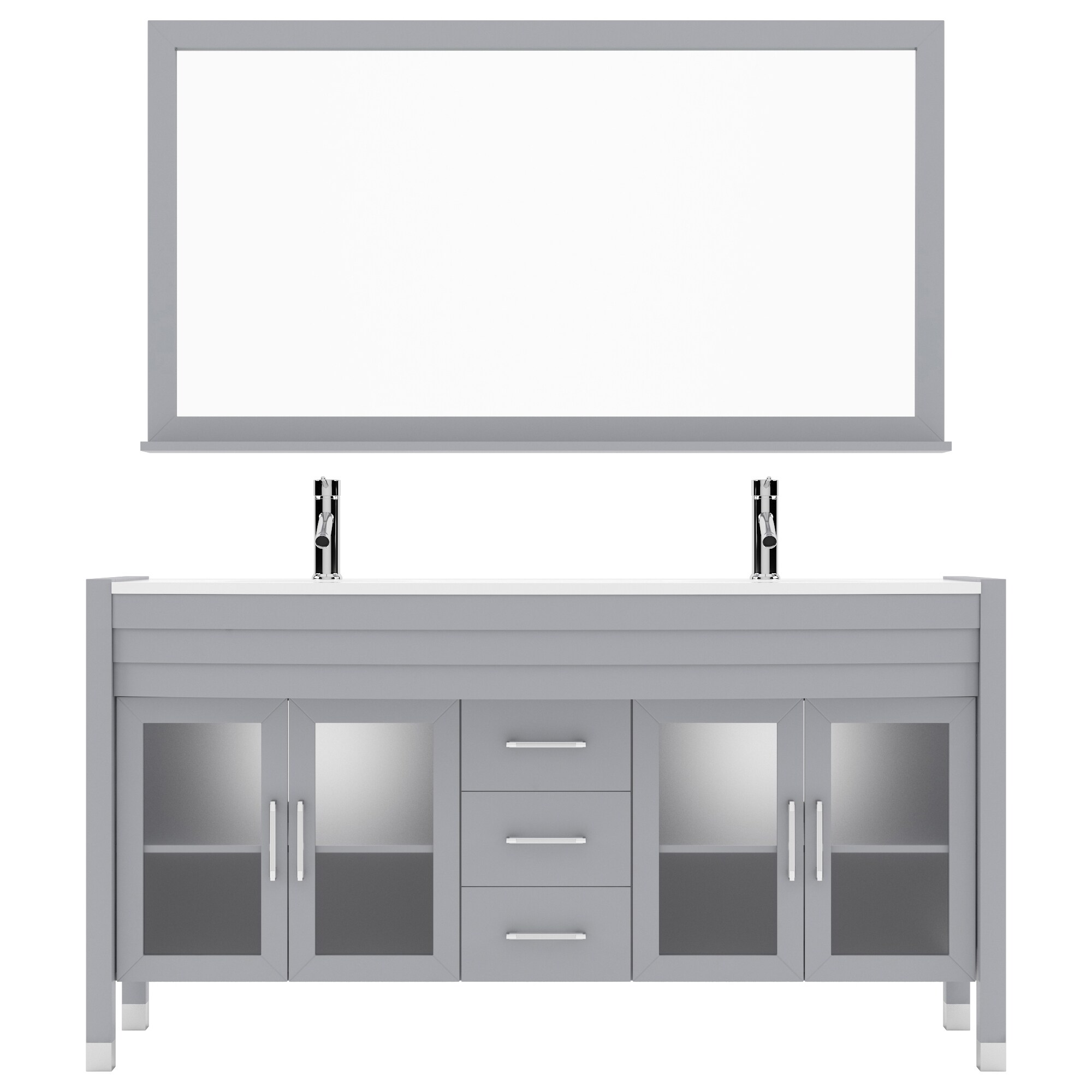 Virtu USA MD-499-S-GR Ava 63-in Gray Undermount Double Sink Bathroom Vanity with White Engineered Stone Top (Mirror Included)