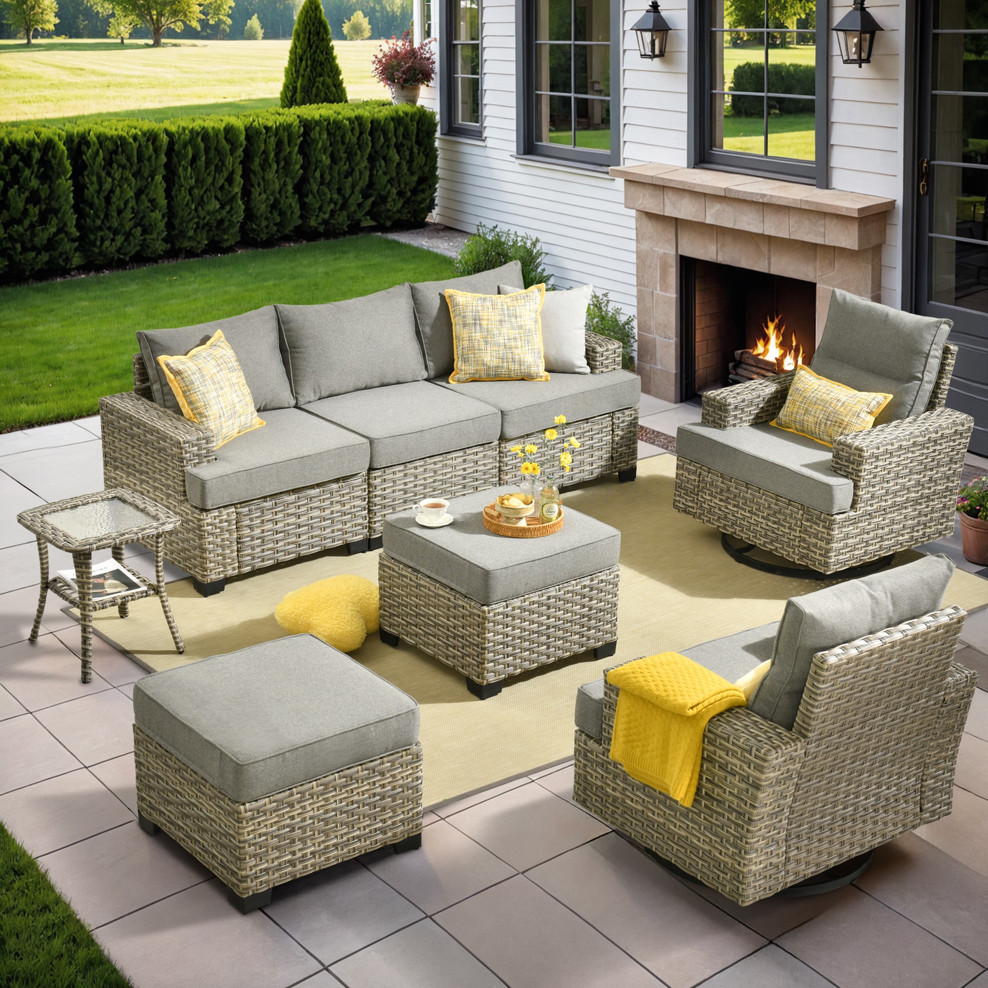 XIZZI XITBS2064-RC3 Agate 6 -Piece Rattan Patio Sofa Conversation Set with Dark Gray Cushions