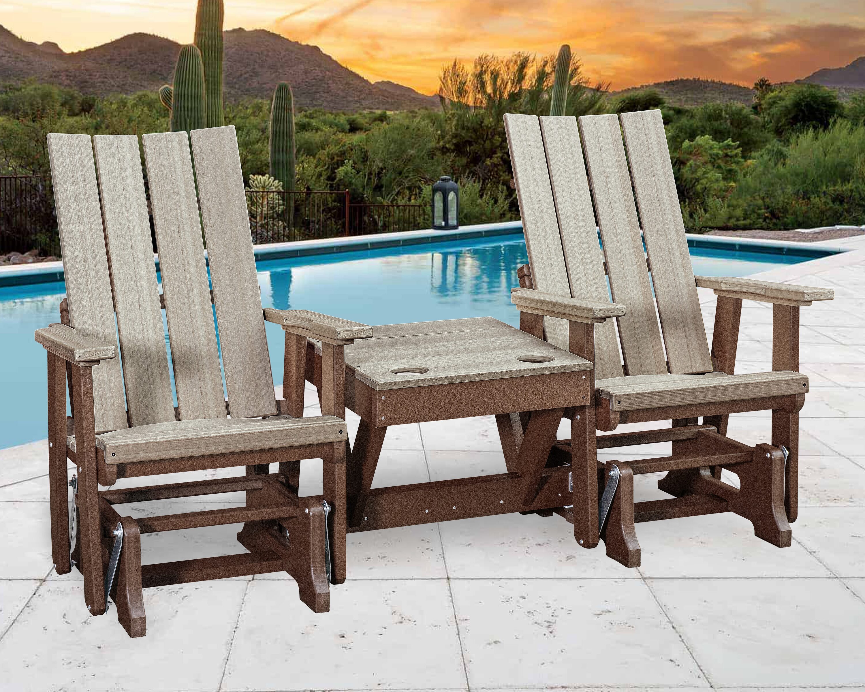 American Furniture Classics Brandon Set of 2 Brown HDPE Frame Glider Adirondack Chair with Slat Seat