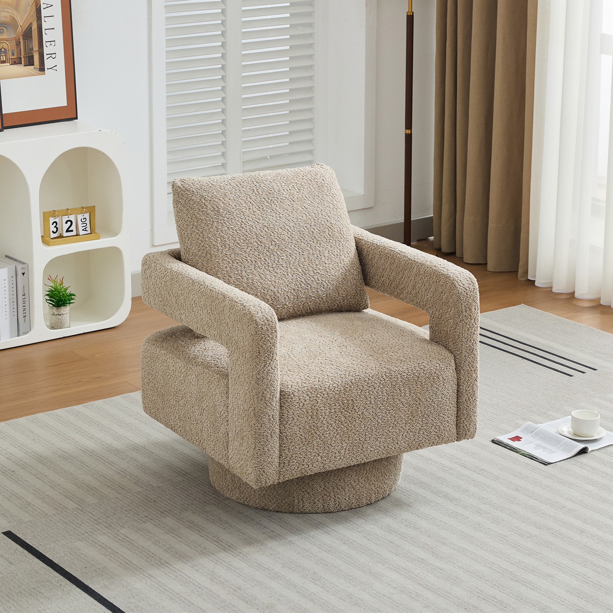 Runesay AJ25 Modern taupe Boucle Swivel Club Chair