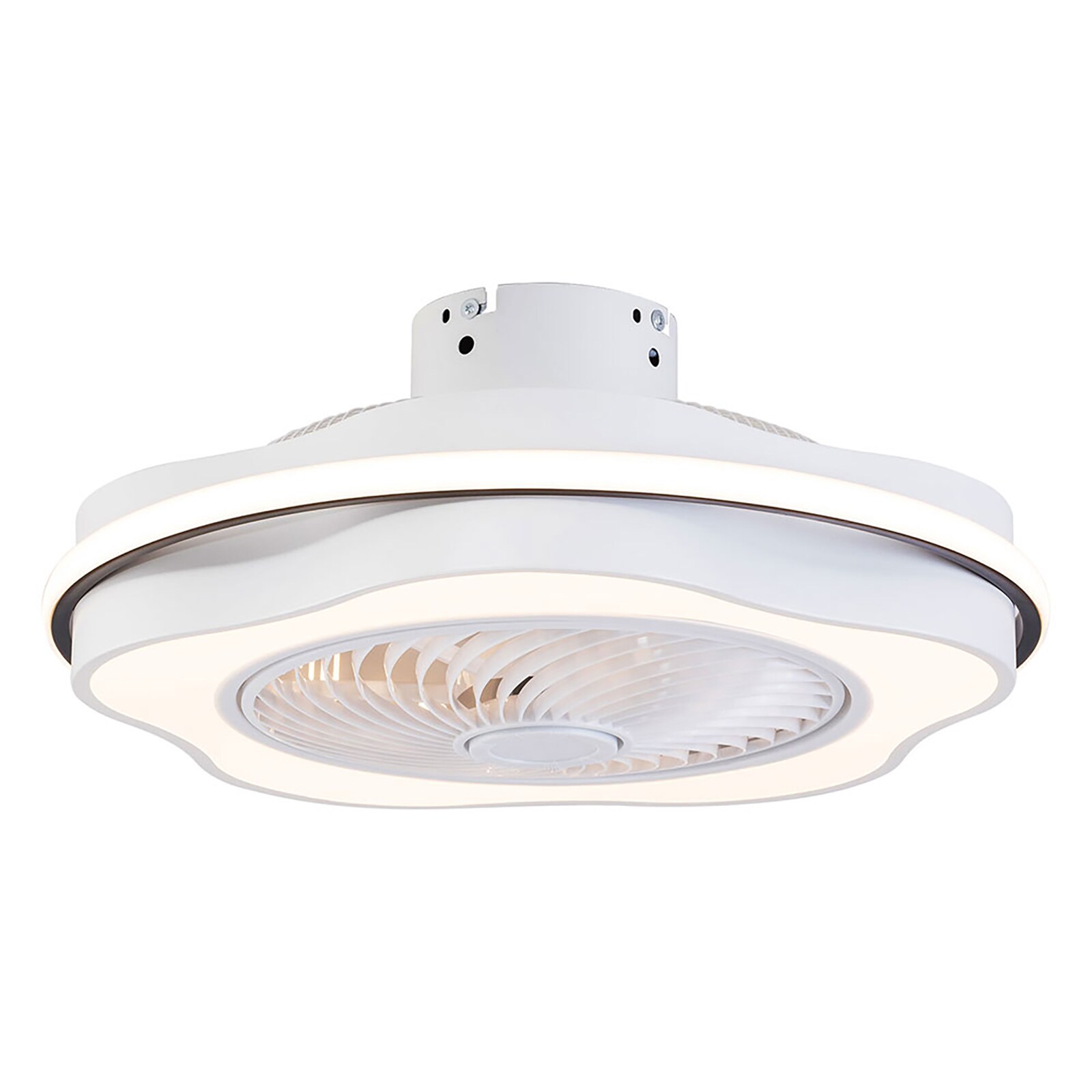Oukaning HG-HCXLST-5459-US 23-Inches White Round 3-Speed with ABS Blades Color-Changing Integrated LED Fixture Indoor Flush mount Bladeless Ceiling Fan With Light and Remote ( 5 -Blade)