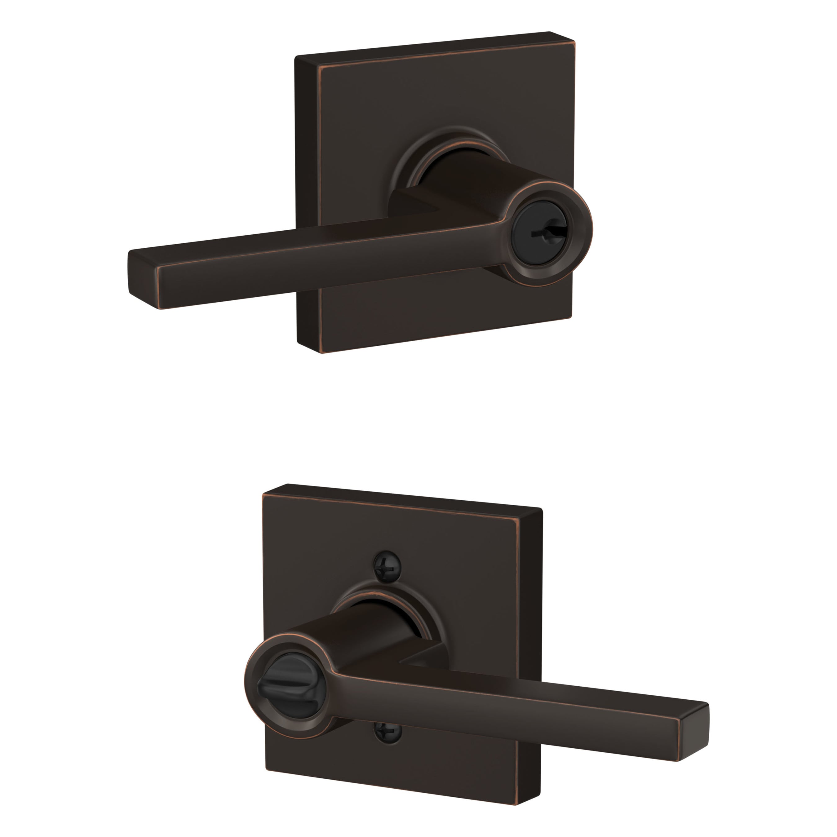 Schlage F51A LAT 716 COL Latitude - Collins Aged Bronze Universal Exterior Keyed entry Door Handle