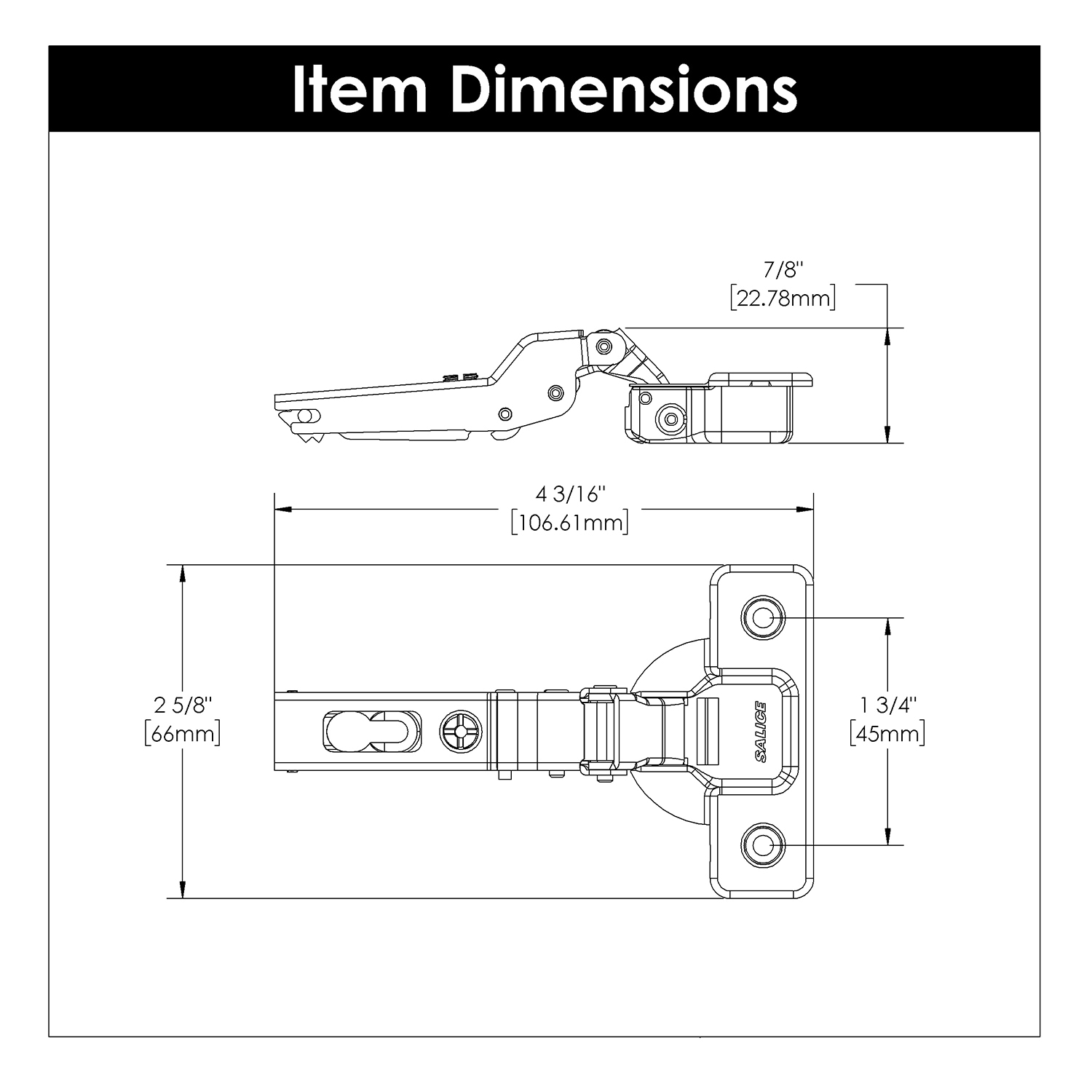 Polished Nickel 110-Degree Frameless Cabinet Hinges
