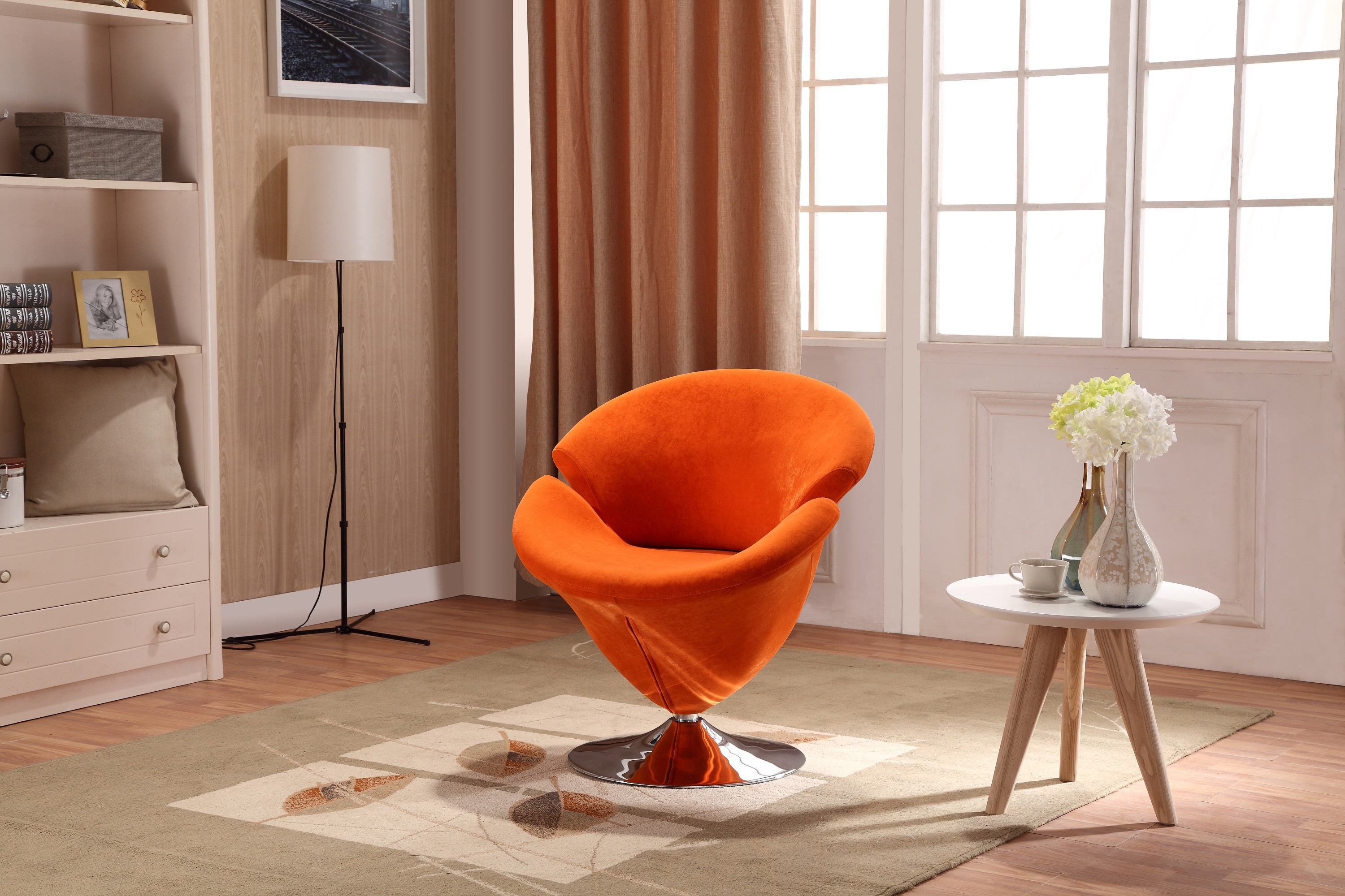 Manhattan Comfort 2-AC029-OR 2 Modern Orange and Polished Chrome Velvet Accent Chair